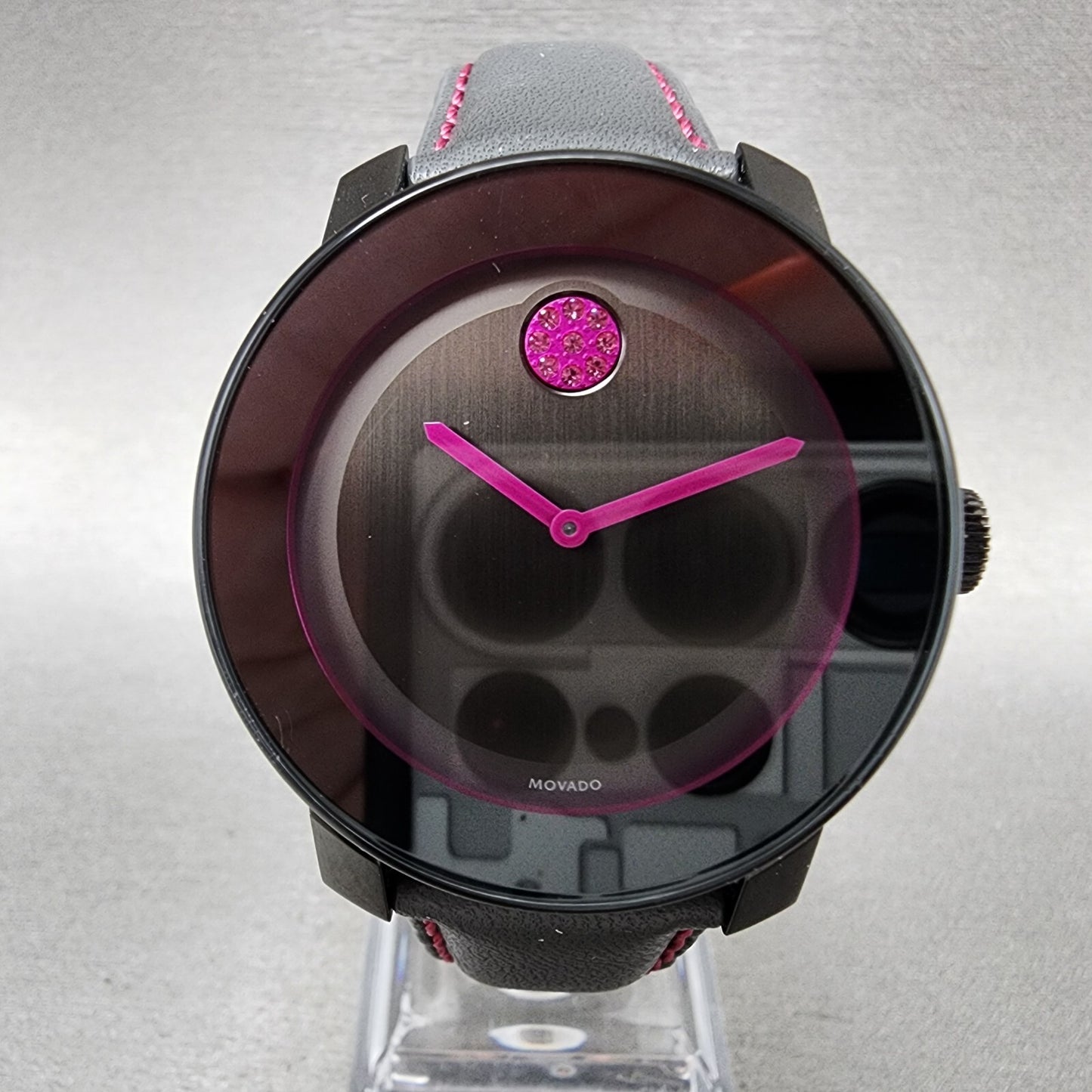 Movado Bold Watch Women 36mm Black Dial Black Case Breast Cancer ED New Battery