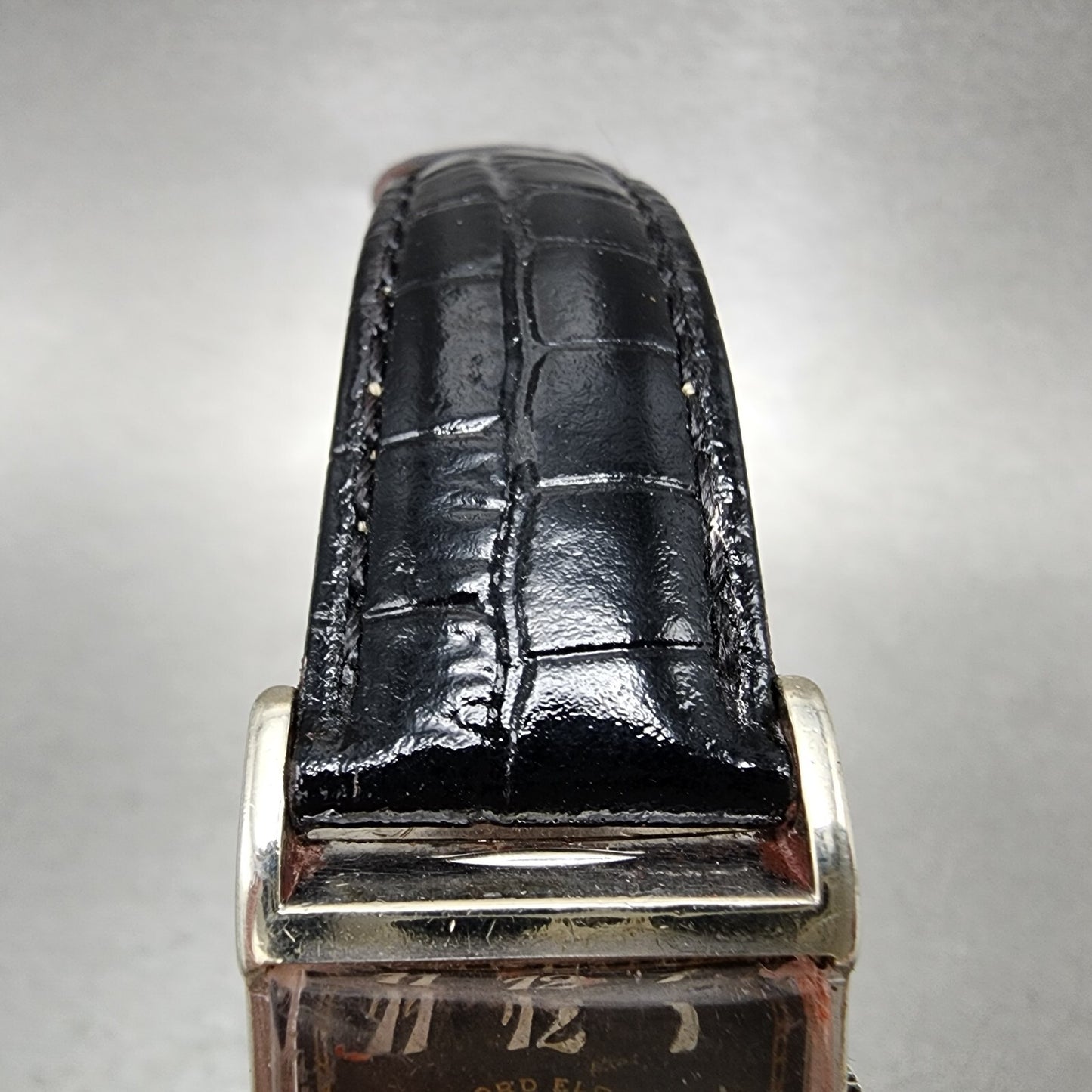 Lord Elgin Tank Watch Men 23mm Black Dial Silver Tone Manual Rectangle Runs