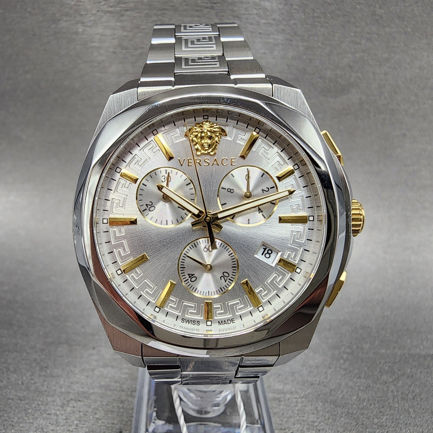 Versace Meduase Chronograph Watch Women 40mm White Dial Steel Date VE3CA0523