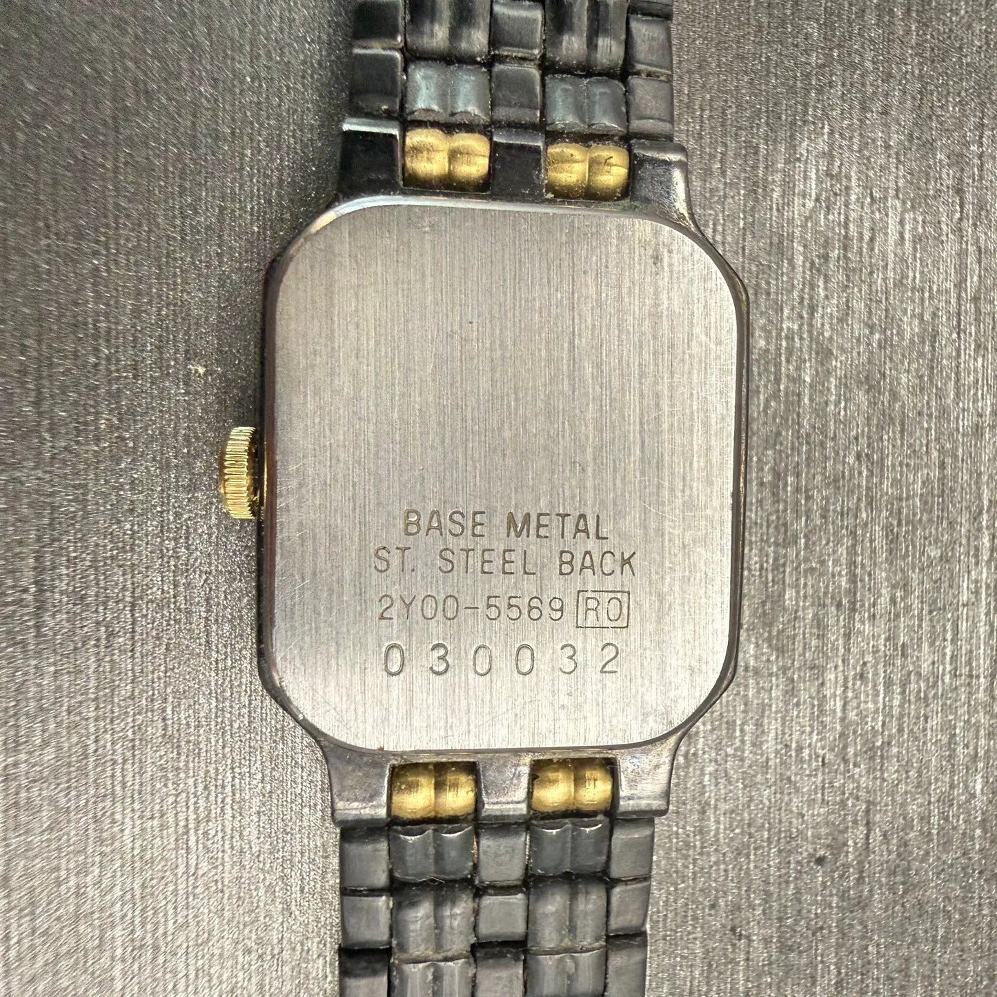 Seiko Watch Women 18mm Black Dial Two Tone Rectangle 2Y00-5569 New Battery VTG10