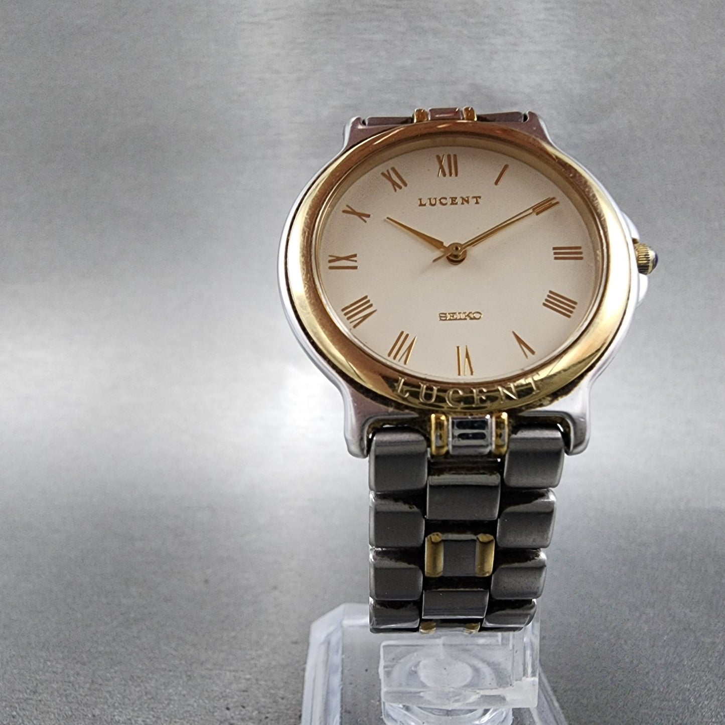 Seiko Lucent Watch Men 31mm White Dial Two Tone 5e21-6b70 New Battery