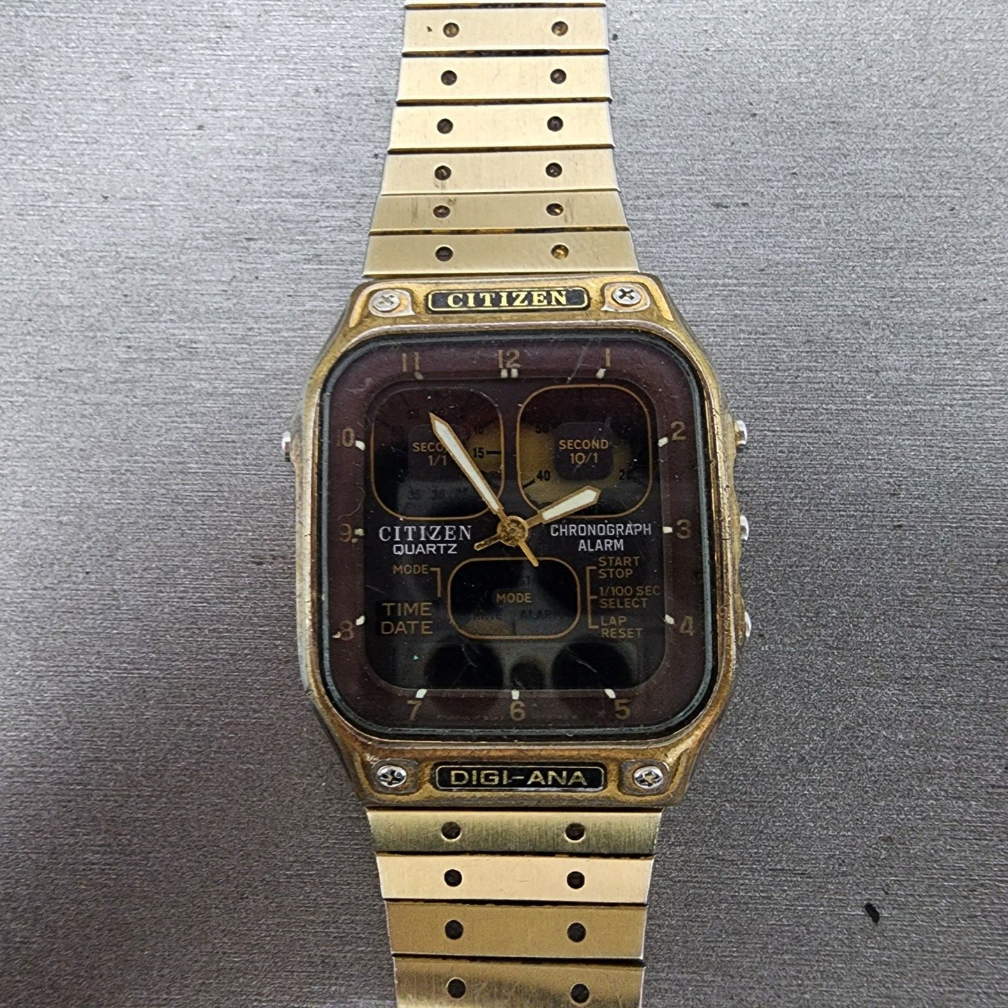 Citizen Robot Face Watch Men 32mm Brown Dial Gold Tone Rectangle 8943 PARTS