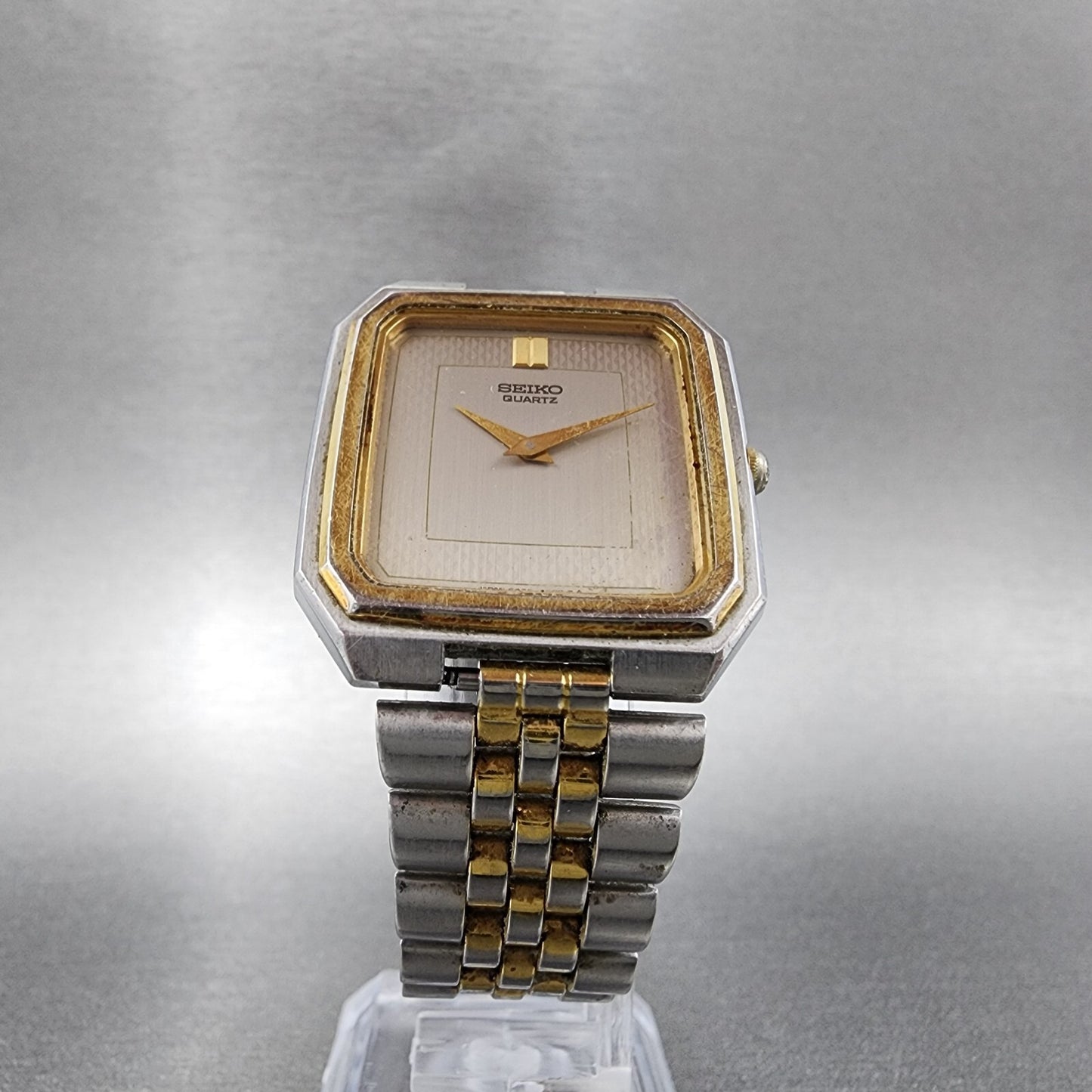 VTG Seiko Watch Men 30mm Silver Dial Two Tone Octagon 6430-5269 New Battery