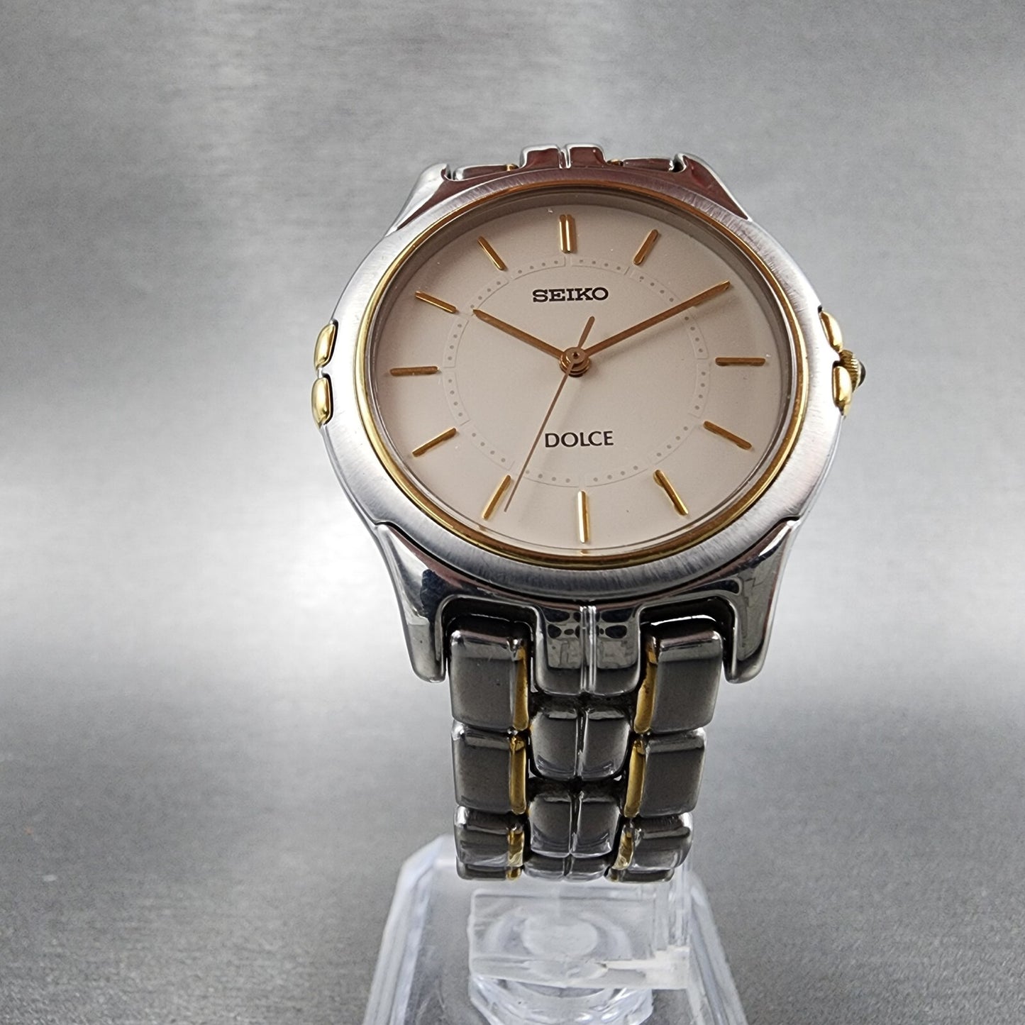 Seiko Dolce Watch Men 33mm Cream Dial Two Tone Round 5E31-600A New Battery