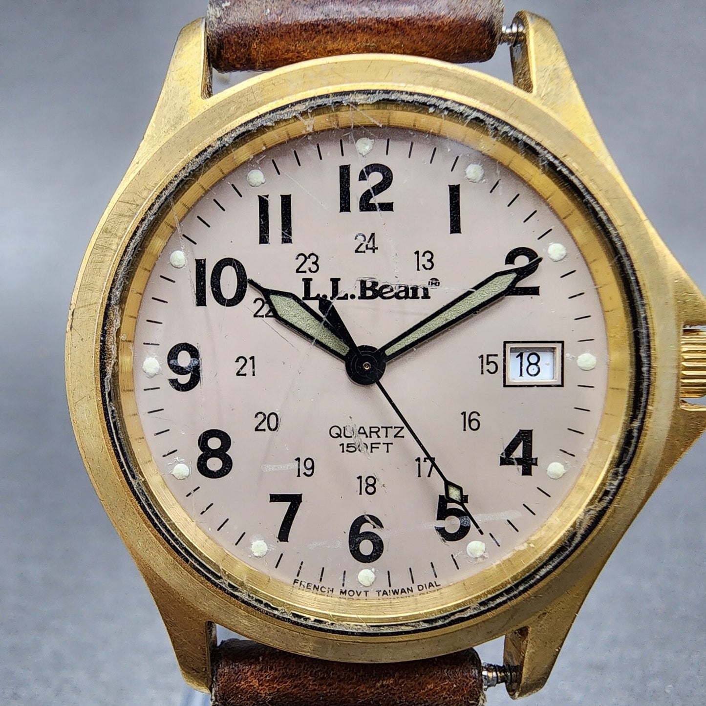 VTG LL Bean Watch Men 34mm Gray Dial Gold Tone Date Round PARTS