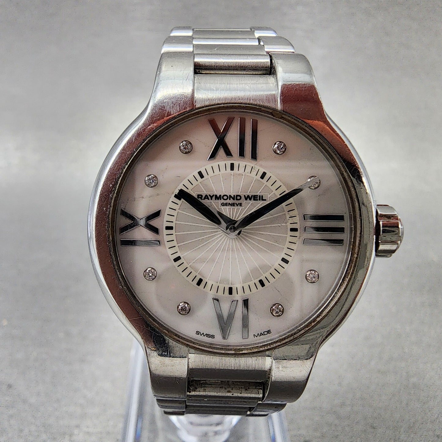 Raymond Weil Noemia Watch Women 32mm MOP Dial Steel Diamond Marker 5932 New Batt