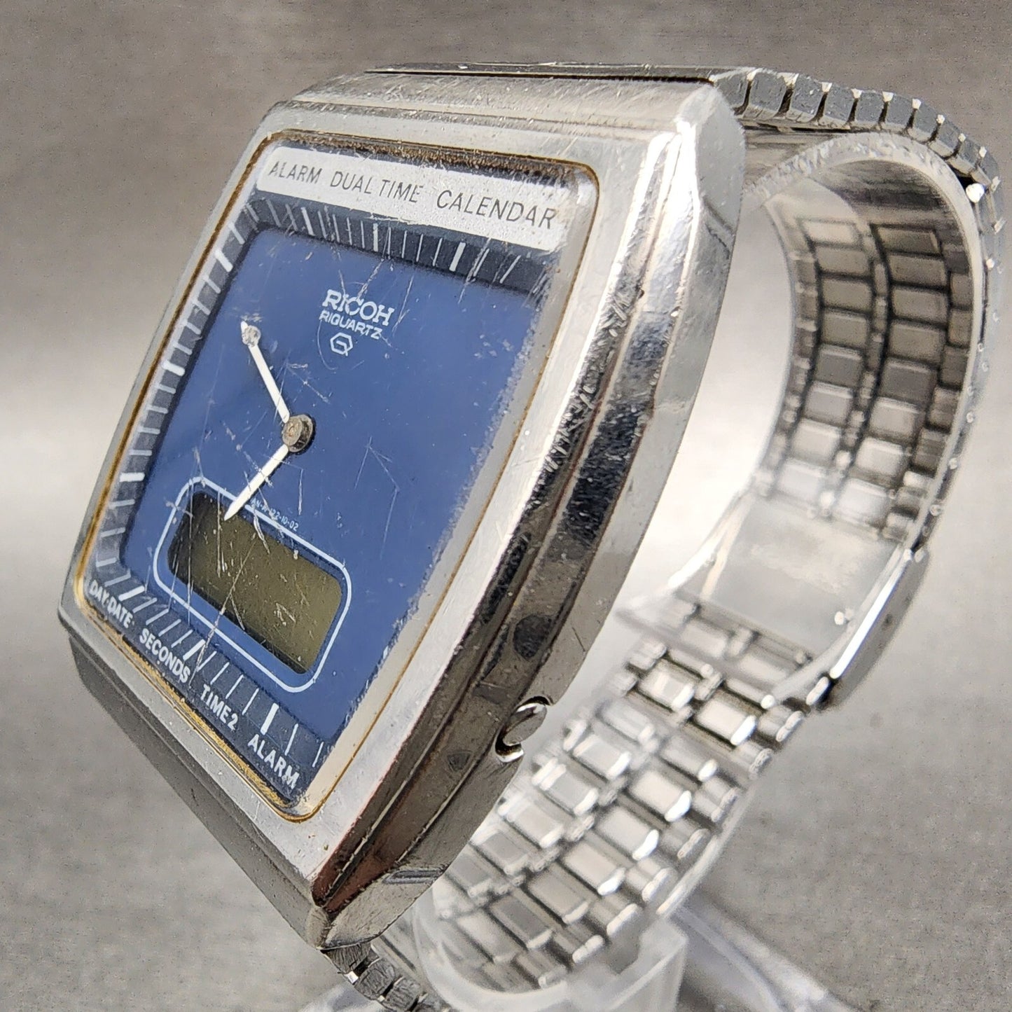 Ricoh Analog Digital Watch Men 33mm Blue Dial Steel Rectangle  PARTS