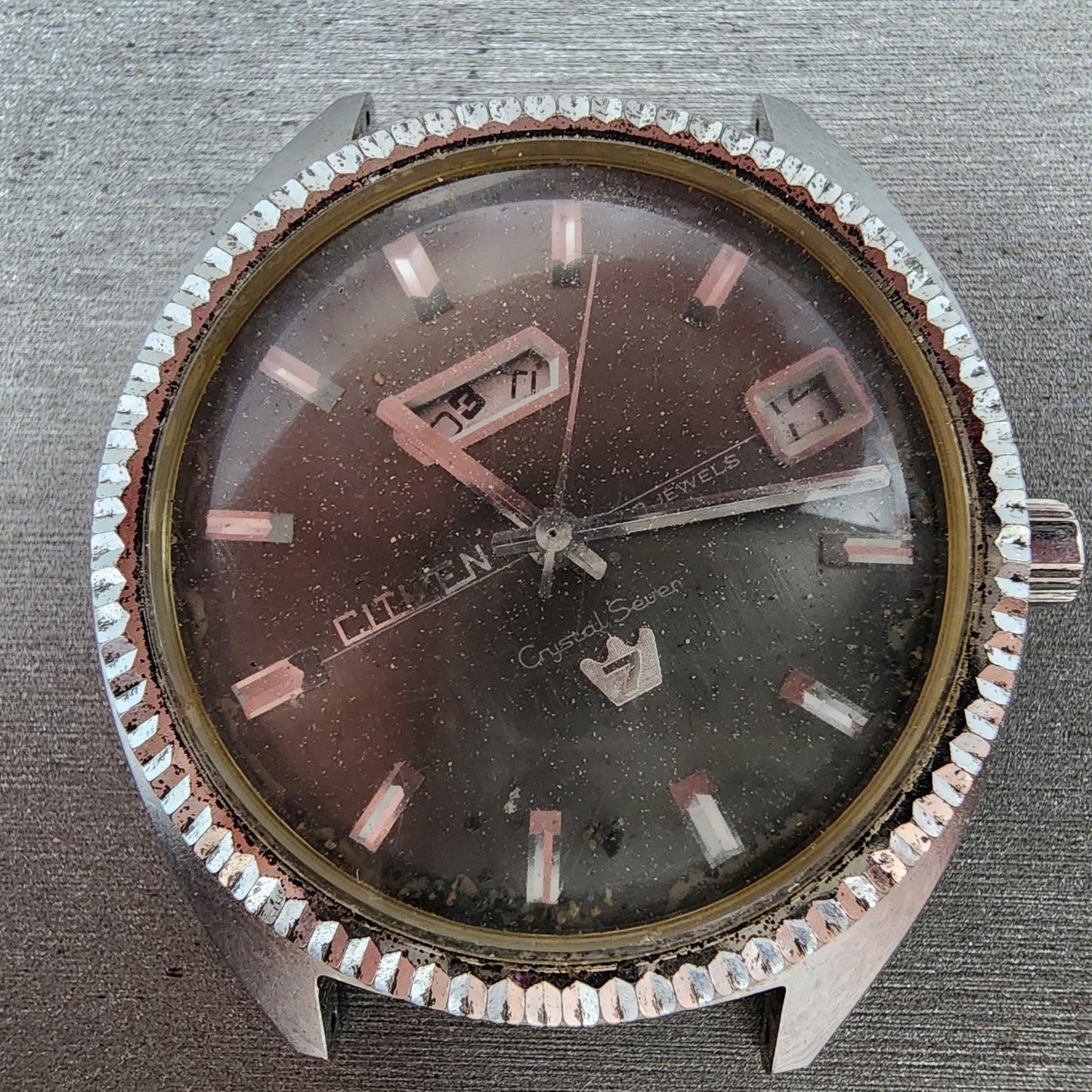 Citizen Crystal 7 Watch Men 38mm Gray Dial Silver Tone Daydate 33 Jewels PARTS