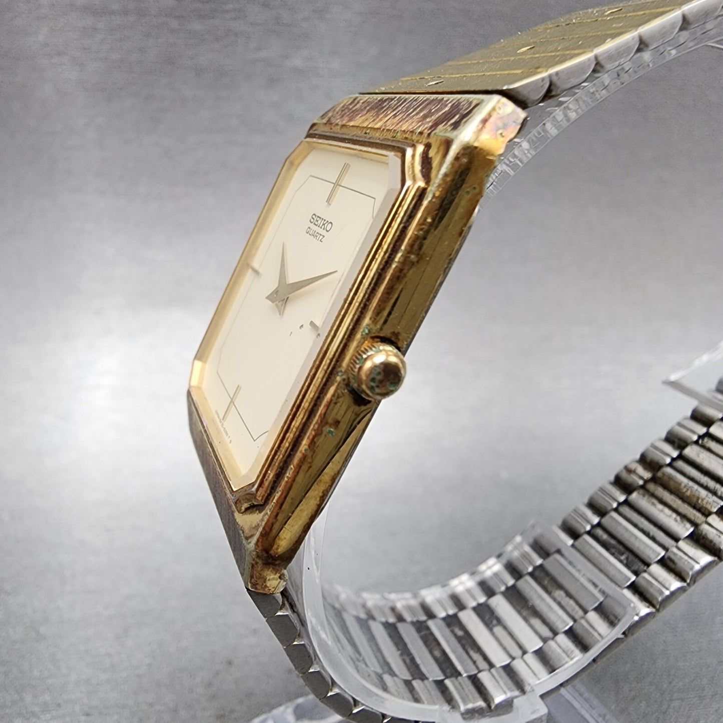 Seiko Tank Watch Men 27mm Cream Dial Gold Tone 6430-5140 New Battery