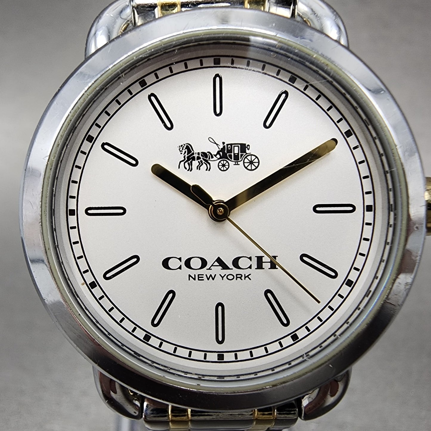 Coach Lex Watch Women 32mm White Dial Two Tone Round W6050 New Battery