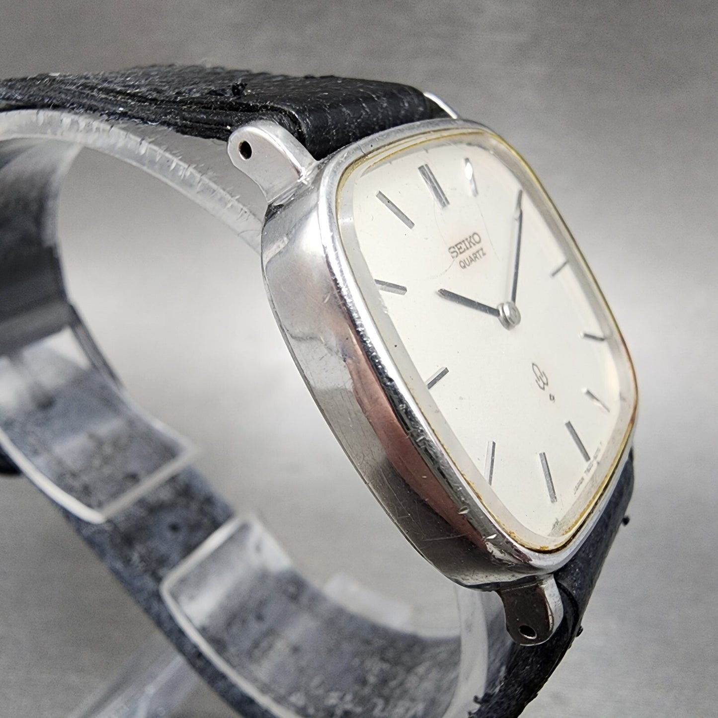 Seiko Watch Men 30mm White Dial Silver Tone Rectangle 7820-5050 New Battery VTG