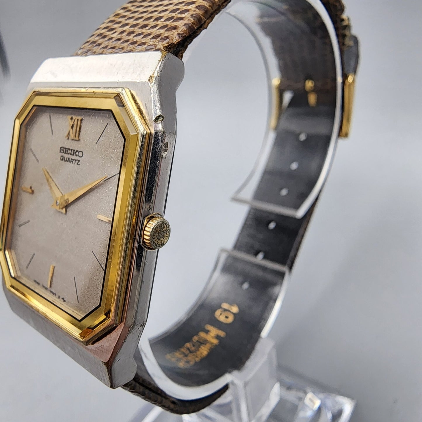 VTG Seiko Galaxy Watch Men 26mm Gray Dial Two Tone Octagon 7430-5359 New Battery