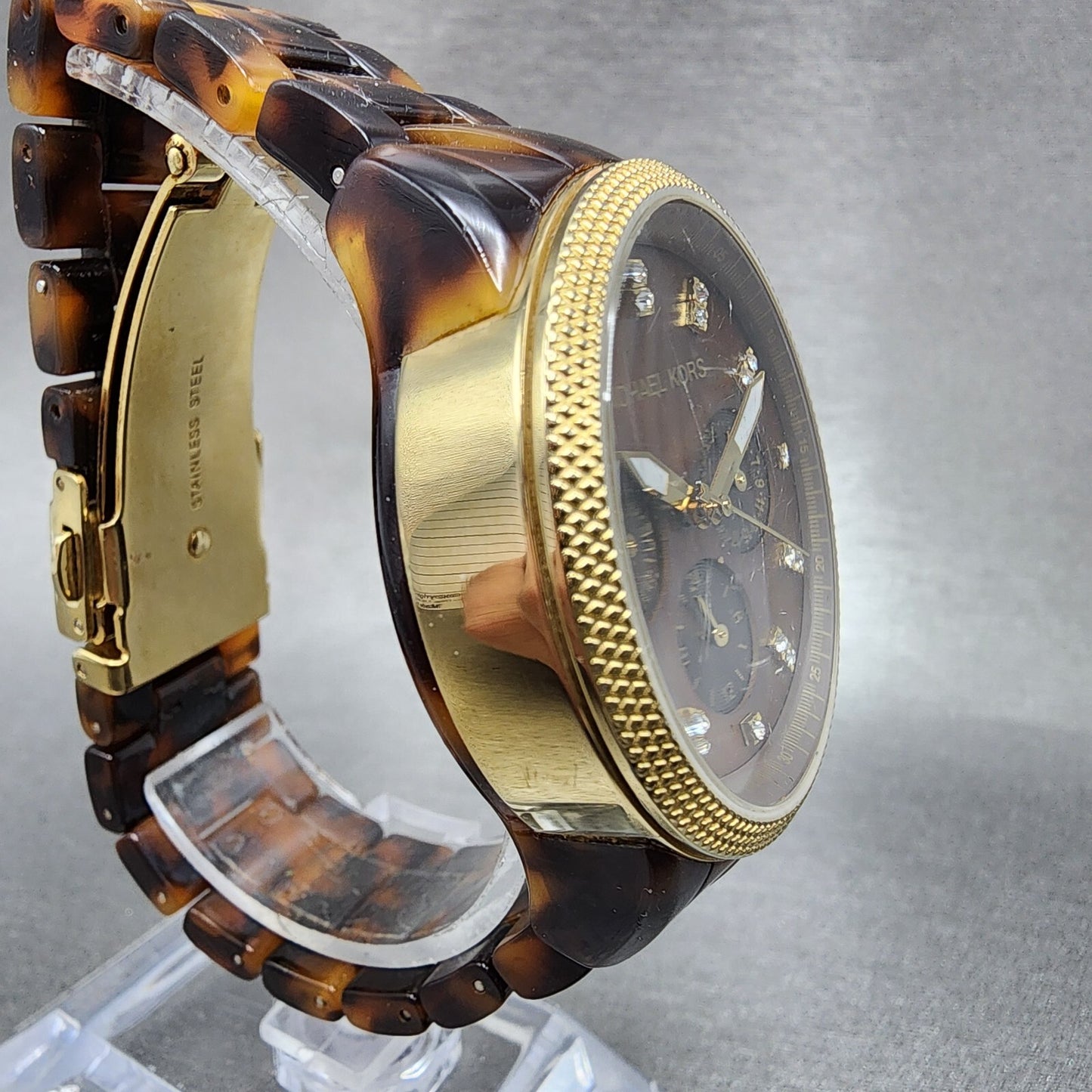 Michael Kors Jet Set Watch Women 37mm Brown MOP Dial Tortoise MK-5038 New Batt