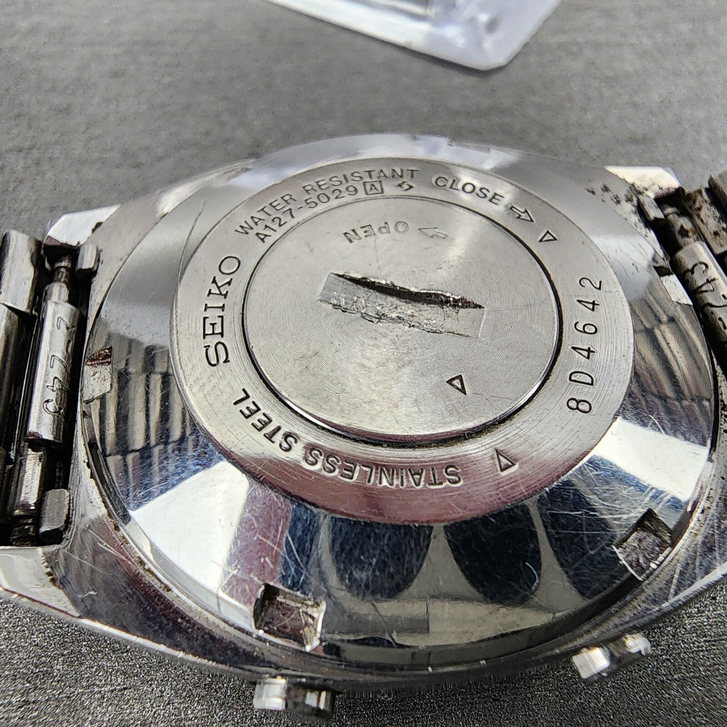 Seiko Digital Watch Men 34mm Steel Chronograph A127-5029 New Battery