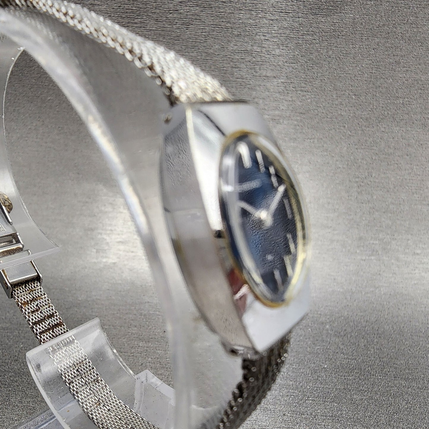 VTG Seiko Watch Women 15mm Blue Dial Silver Tone Manual Wind Rectangle 11 Runs