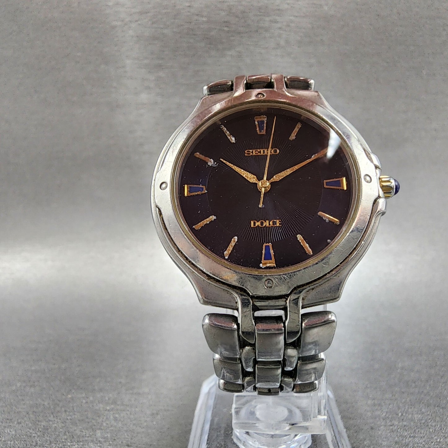 Seiko Dolce Watch Men 33mm Blue Dial Silver Tone Round 8J41-6150 New Battery