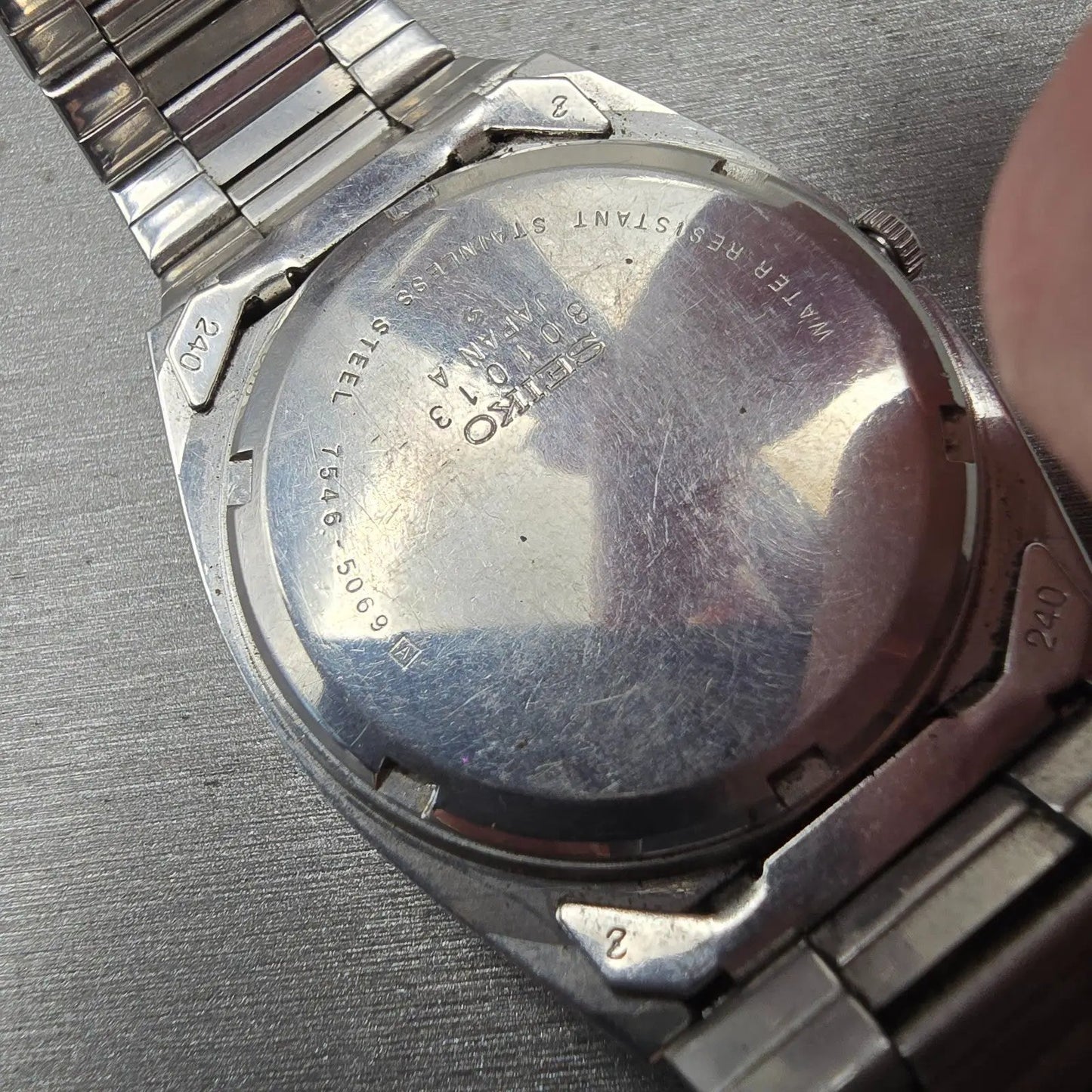 Seiko SQ Watch Men 36mm Black Dial Silver Tone Daydate 7546-5069 New Battery VTG10