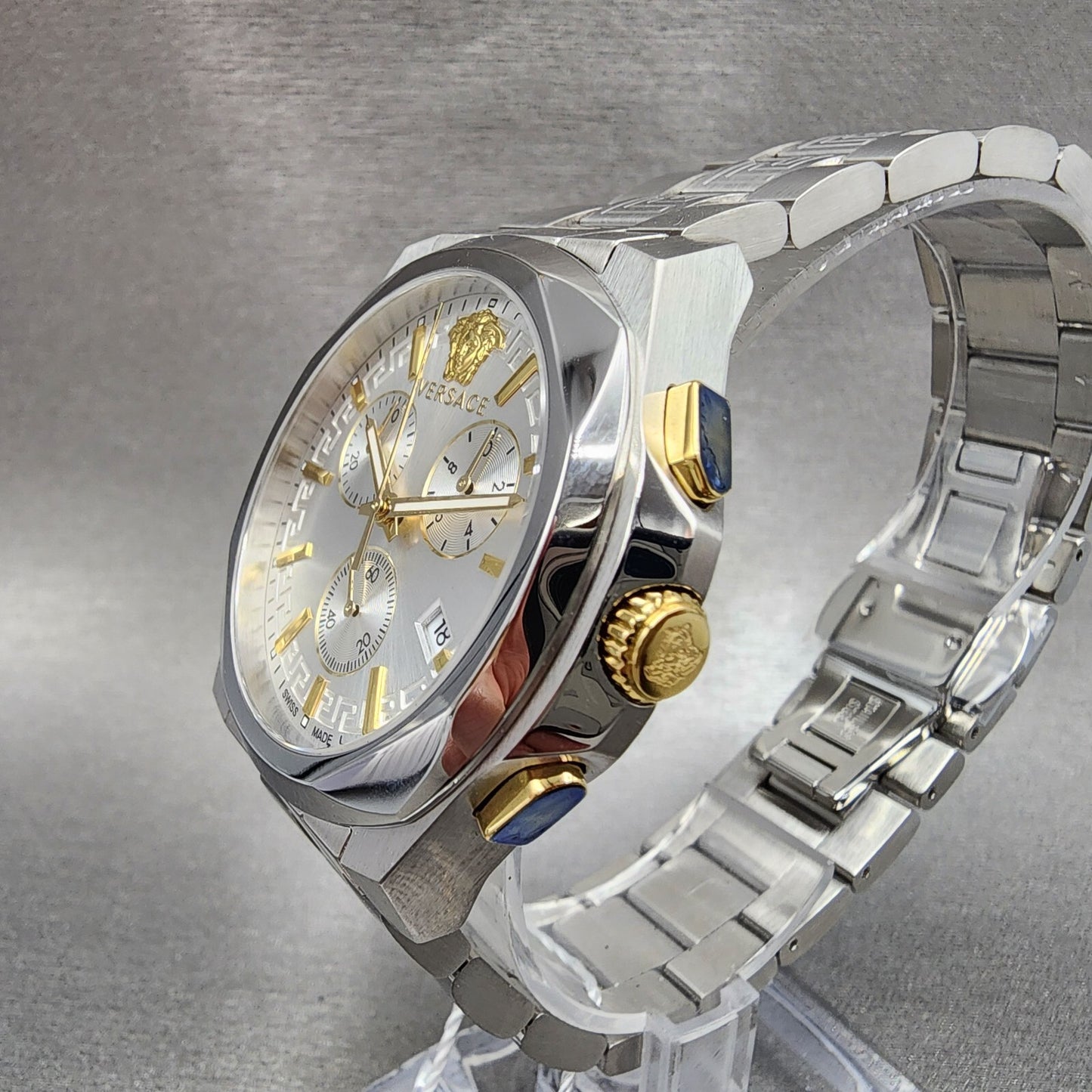 Versace Meduase Chronograph Watch Women 40mm White Dial Steel Date VE3CA0523