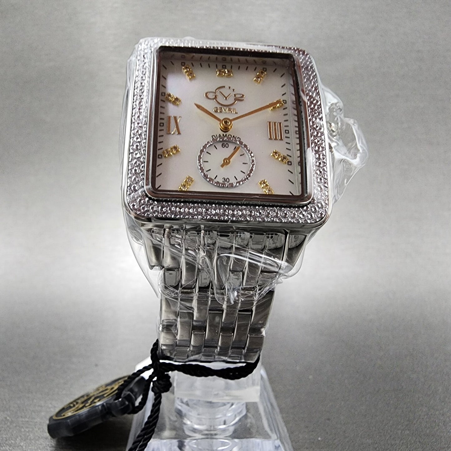 Gevril GV2 Bari Tank Watch Women 31mm MOP Dial Steel Diamond bezel Small Seconds