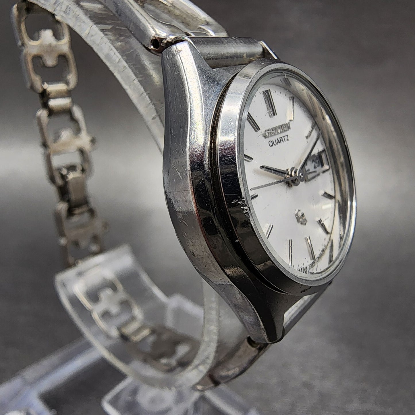Citizen CQ Watch Women 24mm White Dial Steel Daydate Round 4-751671 New Battery