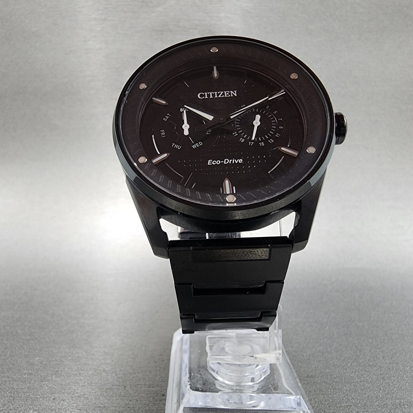 Citizen Eco-Drove CTO Watch Men 43mm Black Dial Black Tone Daydate Round Runs BD