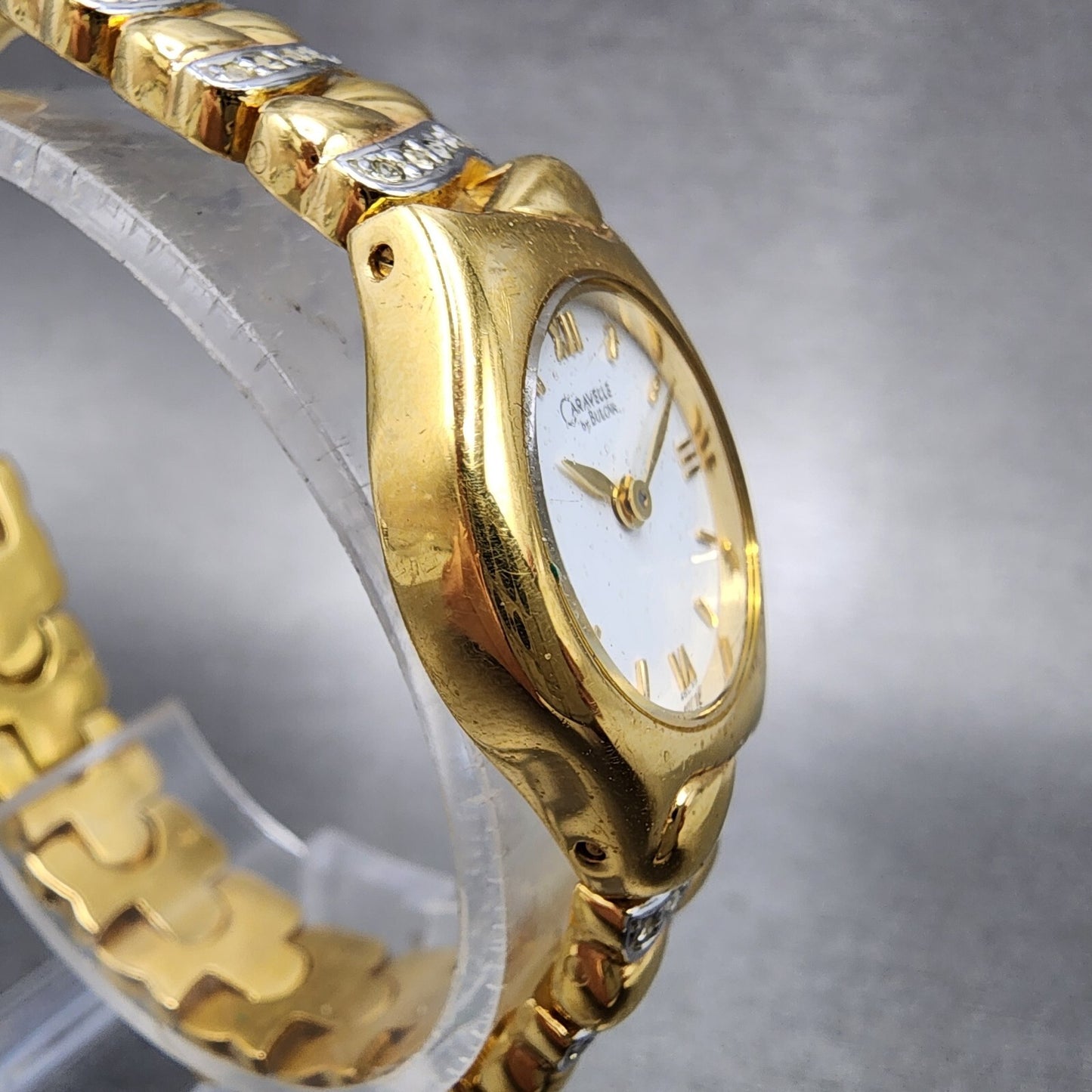 Bulova Caravelle Watch Women 21mm White Dial Two Tone Crystal Accents New Batt