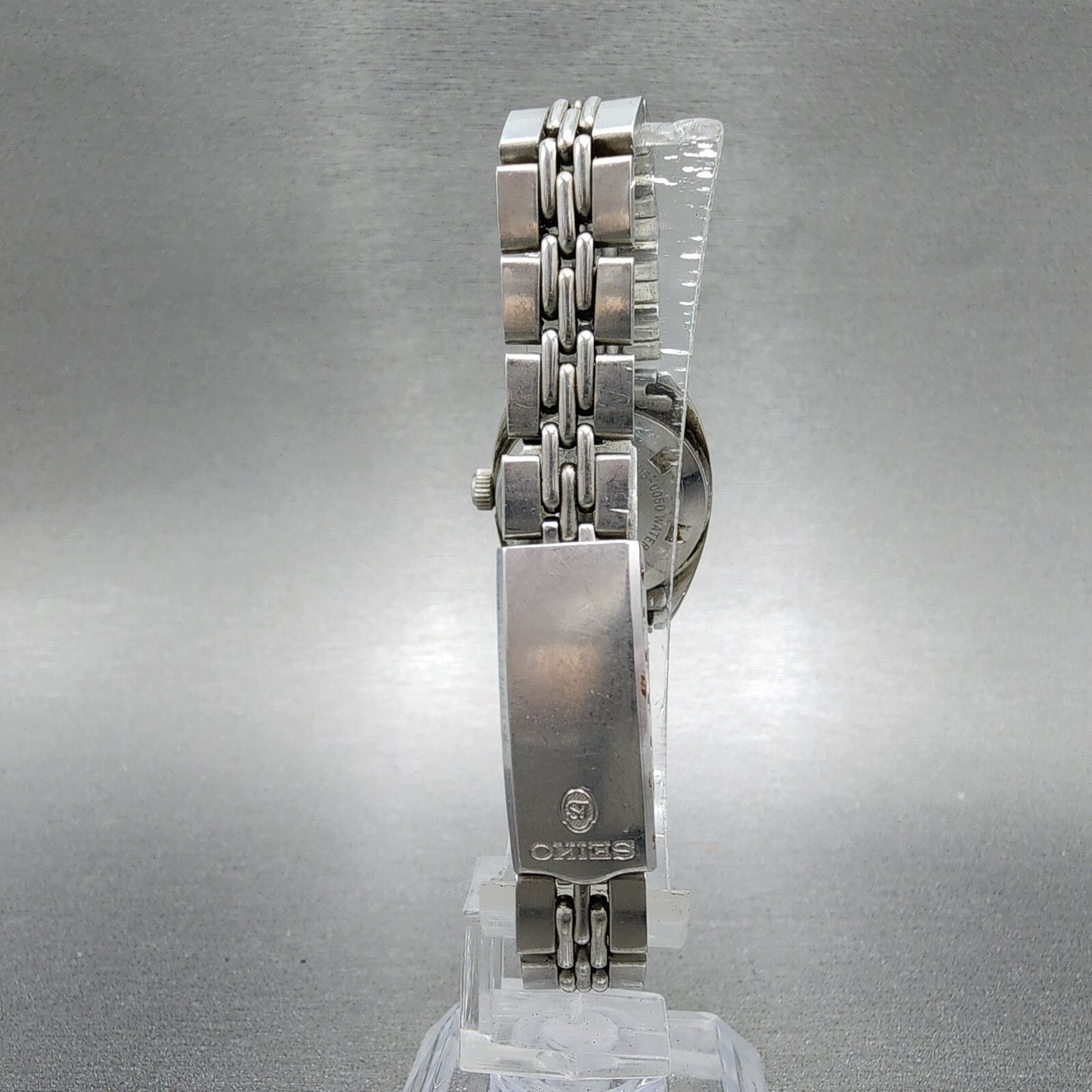 Seiko Automatic Watch Women 24mm Black Dial Silver Tone Date 2205-0050 Runs