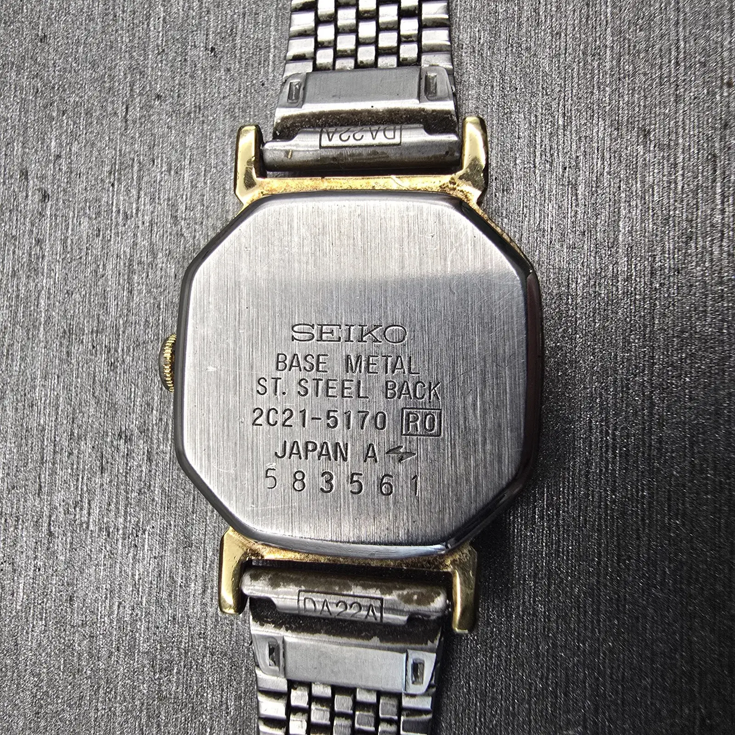 Seiko Watch Women 20mm Black Dial Gold Tone Octagon 2C21-5170 New Battery VTG10