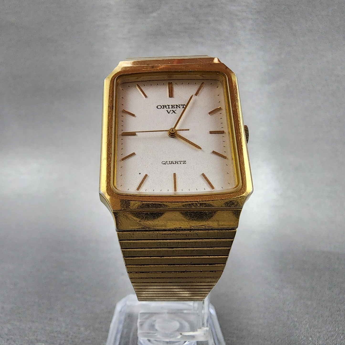Orient VX Tank Watch Men 27mm Silver Dial Gold Tone Rectangle PARTS