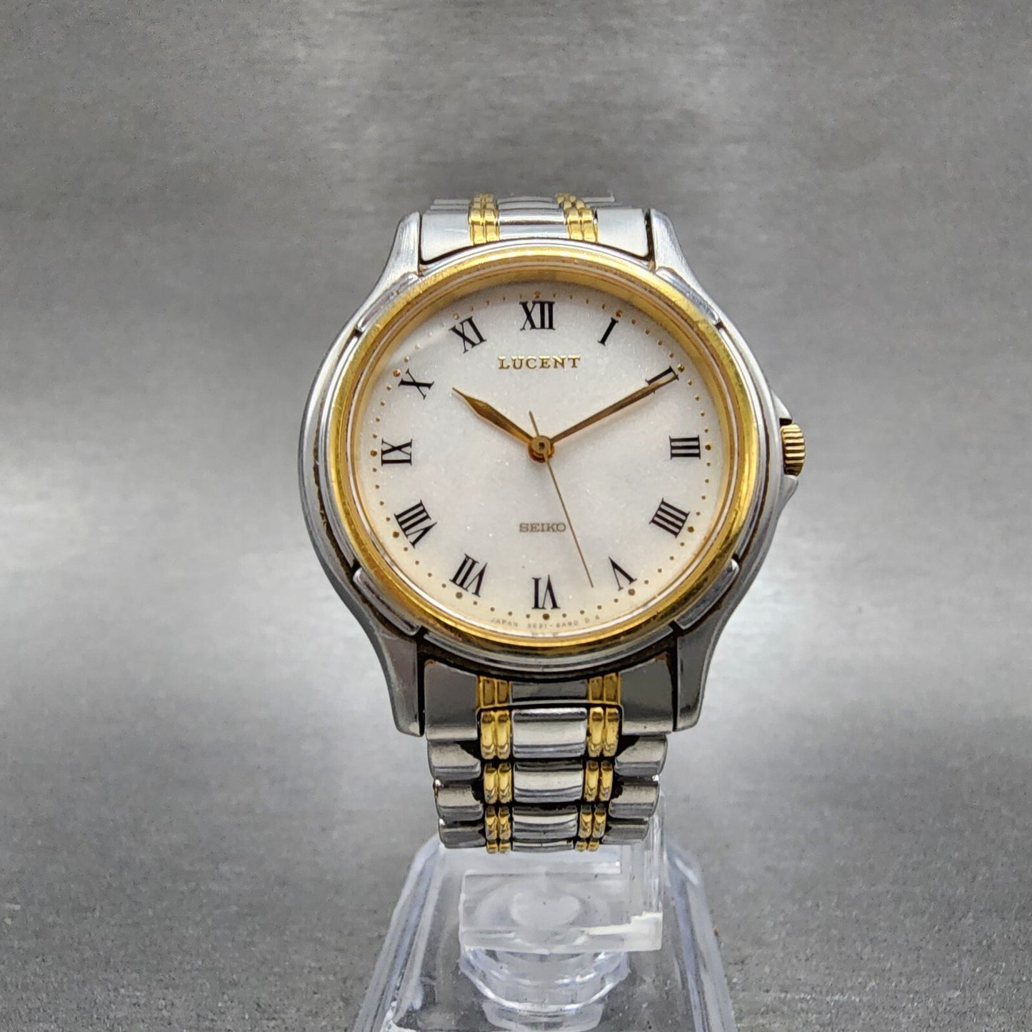 Seiko Lucent Watch Men 33mm White Dial Two Tone 5e21-6b0a New Battery