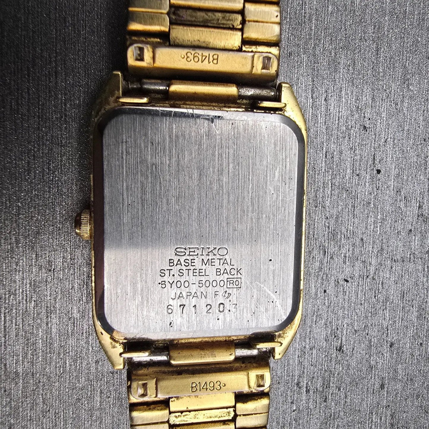 Seiko Watch Men 25mm Brown Dial Gold Tone Rectangle 5Y00-5000 New Battery VTG10