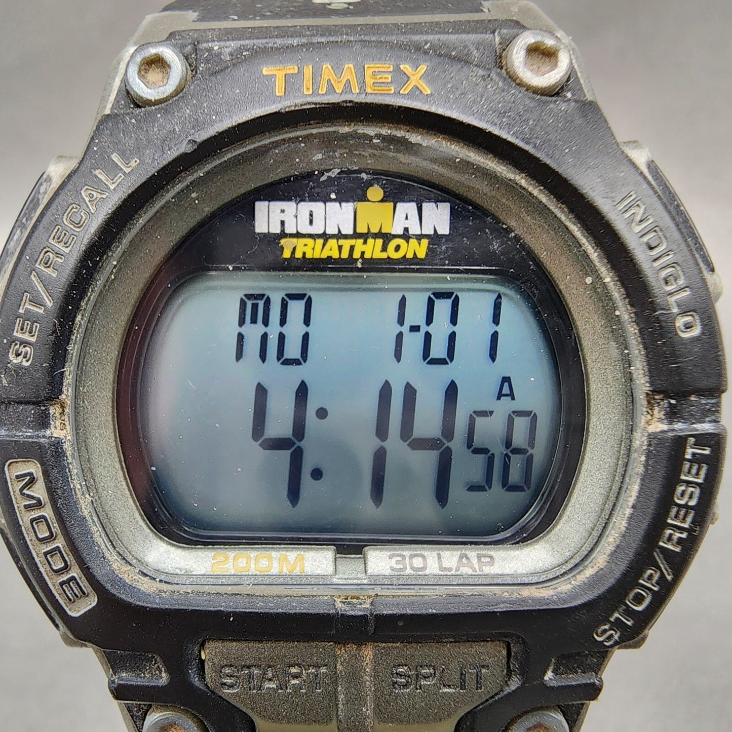 Timex Ironman Watch Men 42mm Digital Black Tone Alarm Chrono Round New Battery