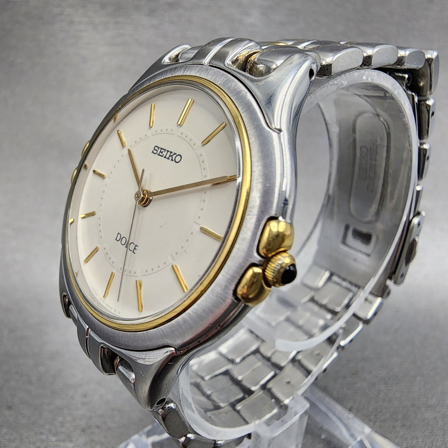 Seiko Dolce Watch Men 33mm Cream Dial Two Tone Round 5E31-600A New Battery