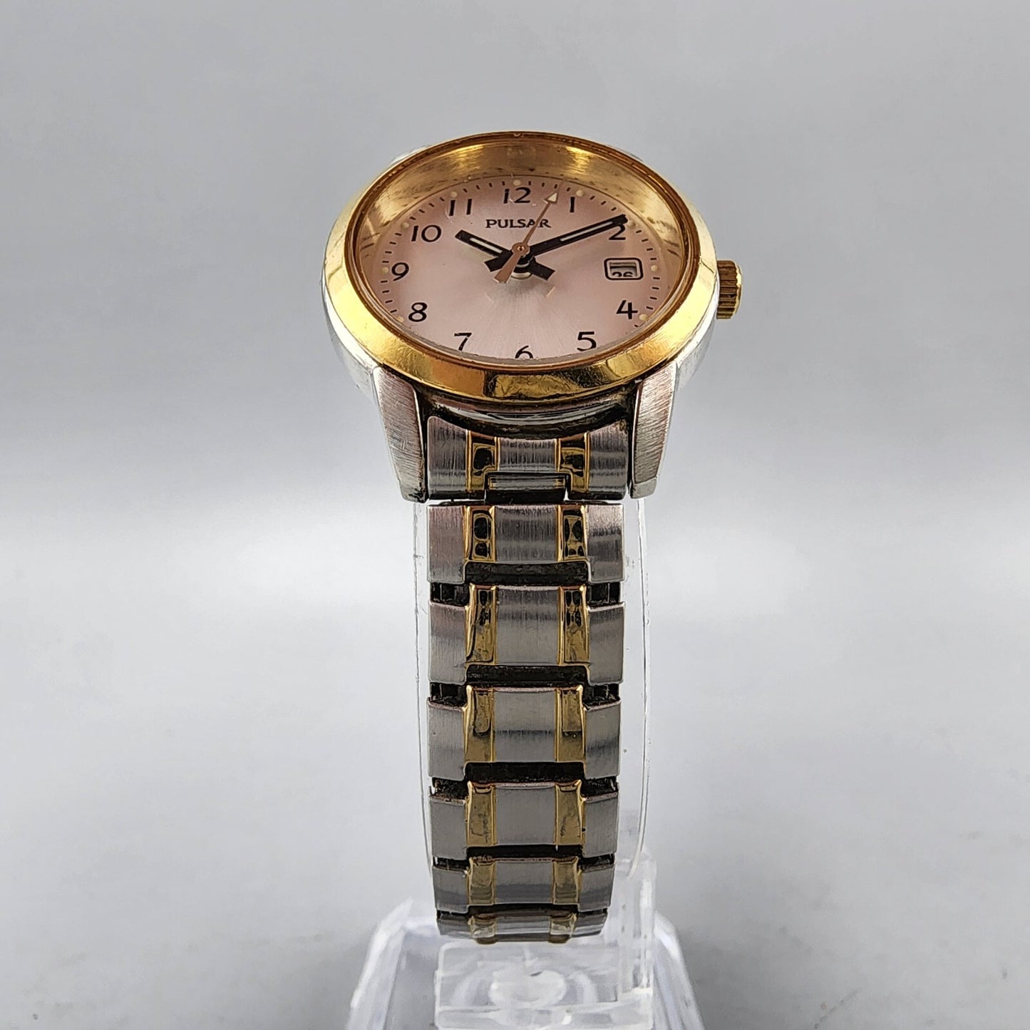Pulsar Watch Women 22mm Silver Dial Two Tone Date Round VJ22-X025 New Battery