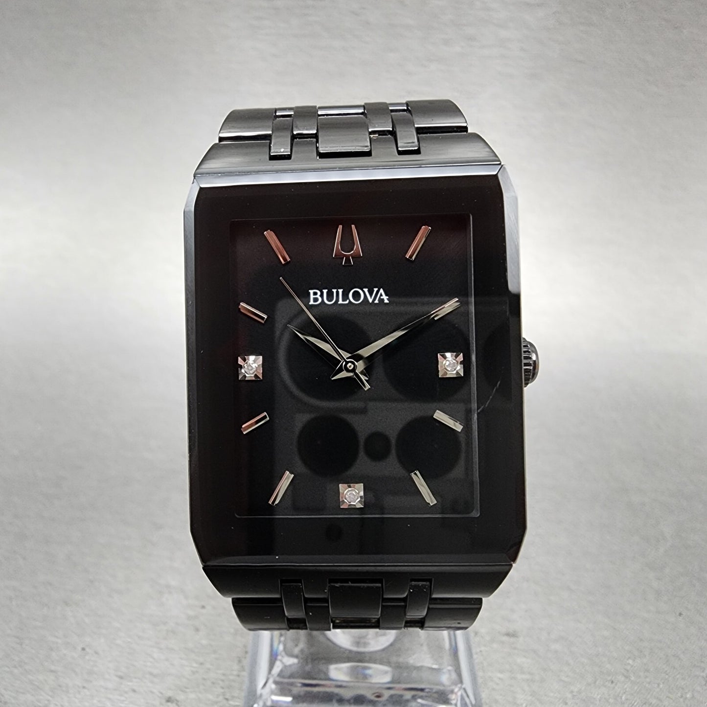 Bulova Quadra Watch Men 31mm Black Dial Black Tone Octagon 98D164 Bracelet B1234