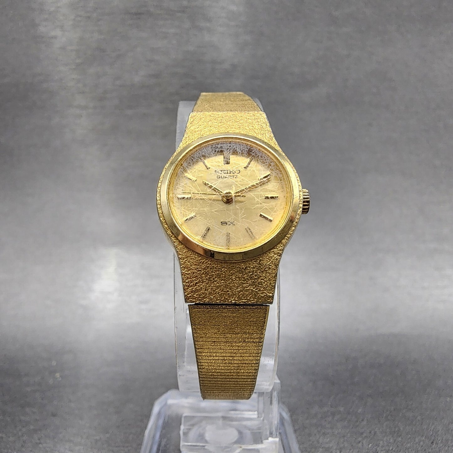 Seiko SX Watch Women 20mm Gold Dial Gold Tone Round 8Y21-0020 New Battery