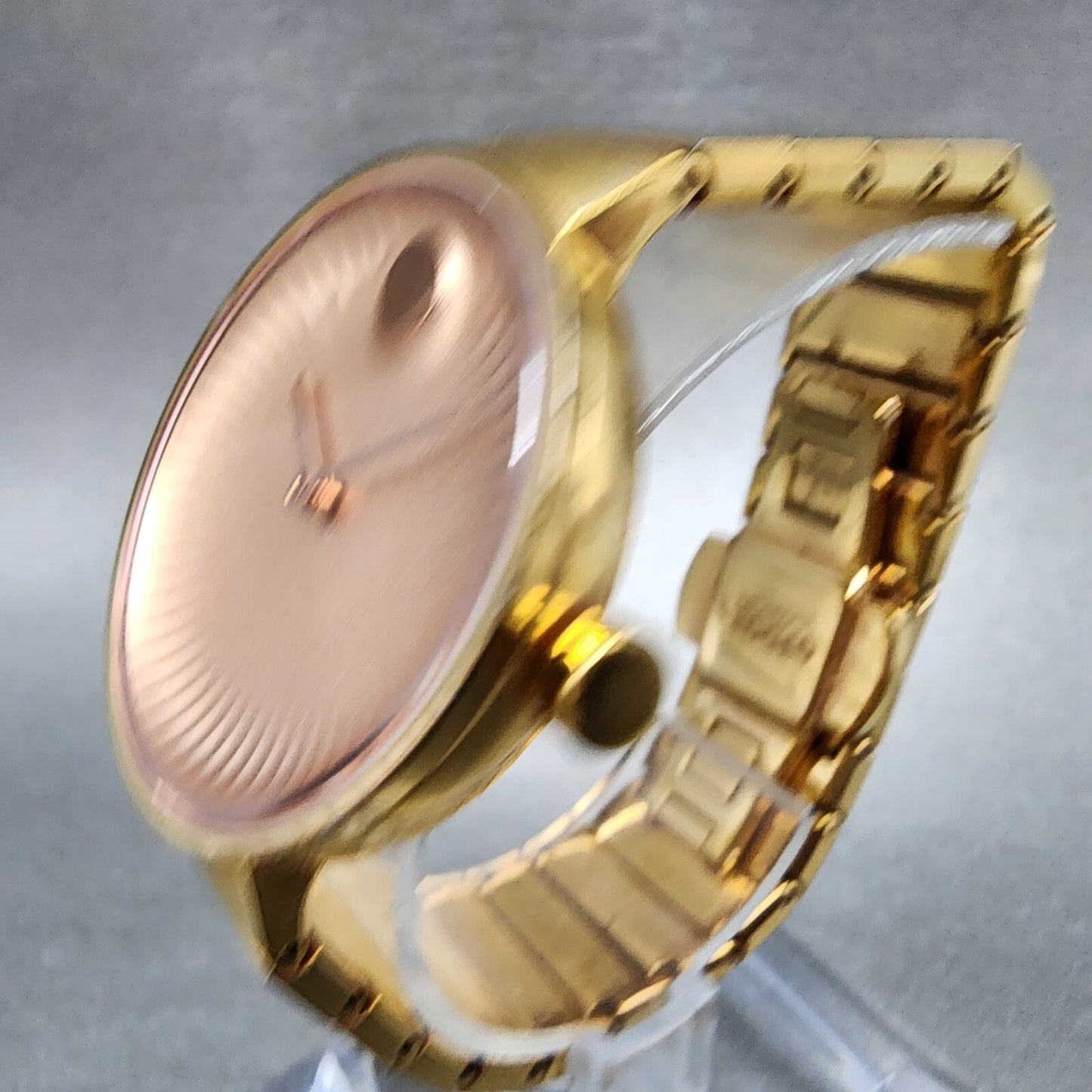 Movado EDGE Watch Women 34mm Pink Dial Rose Gold Tone Round New Battery