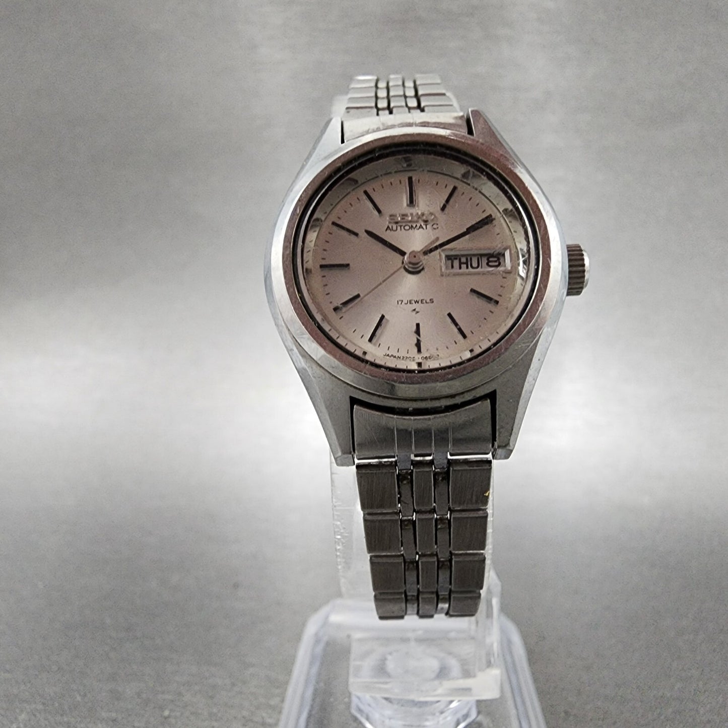 Seiko Automatic Watch Women 25mm Silver Dial Silver Tone Daydate 2205-0750 Runs