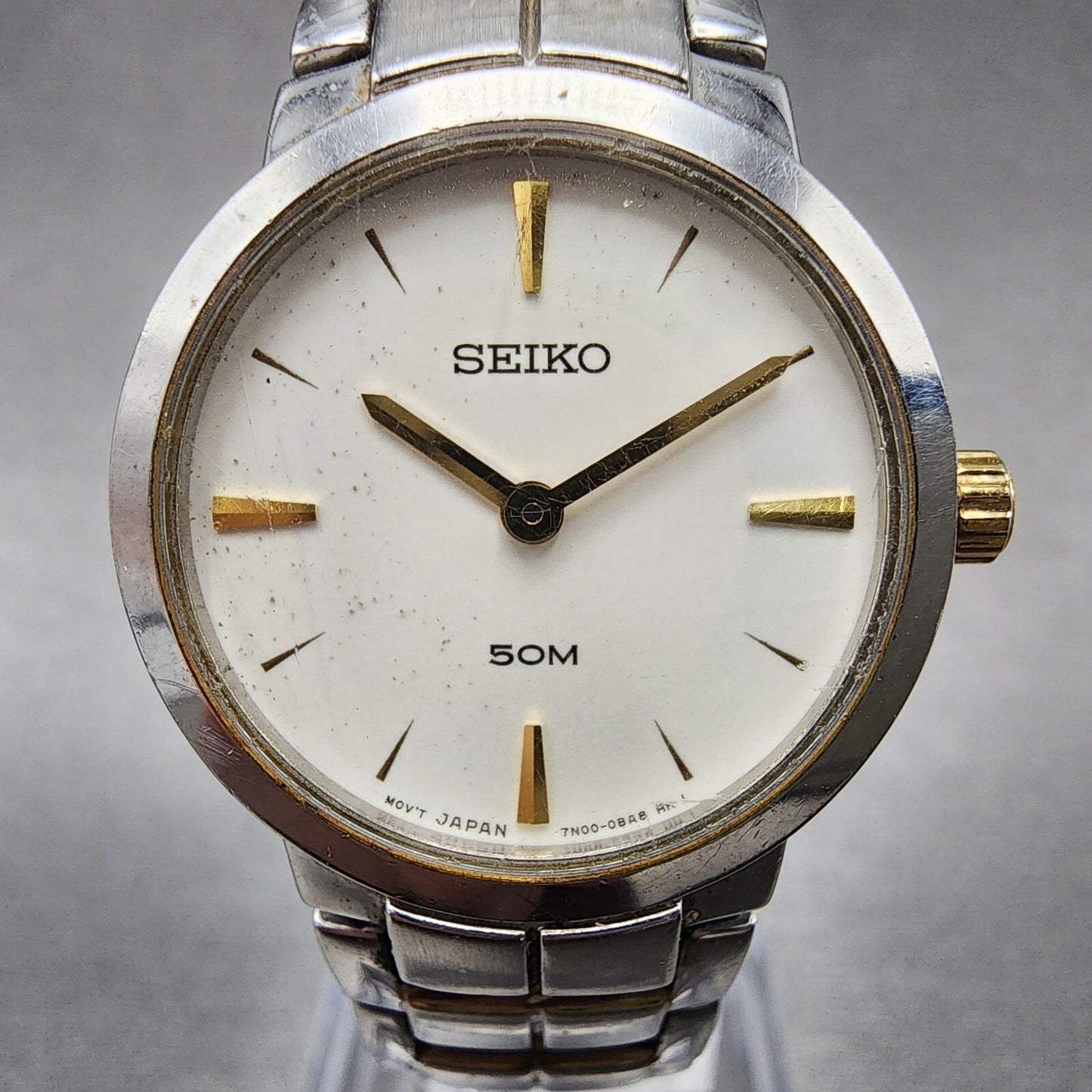 Seiko Watch Women 24mm White Dial Two Tone Round 7N00-0AR0 New Battery