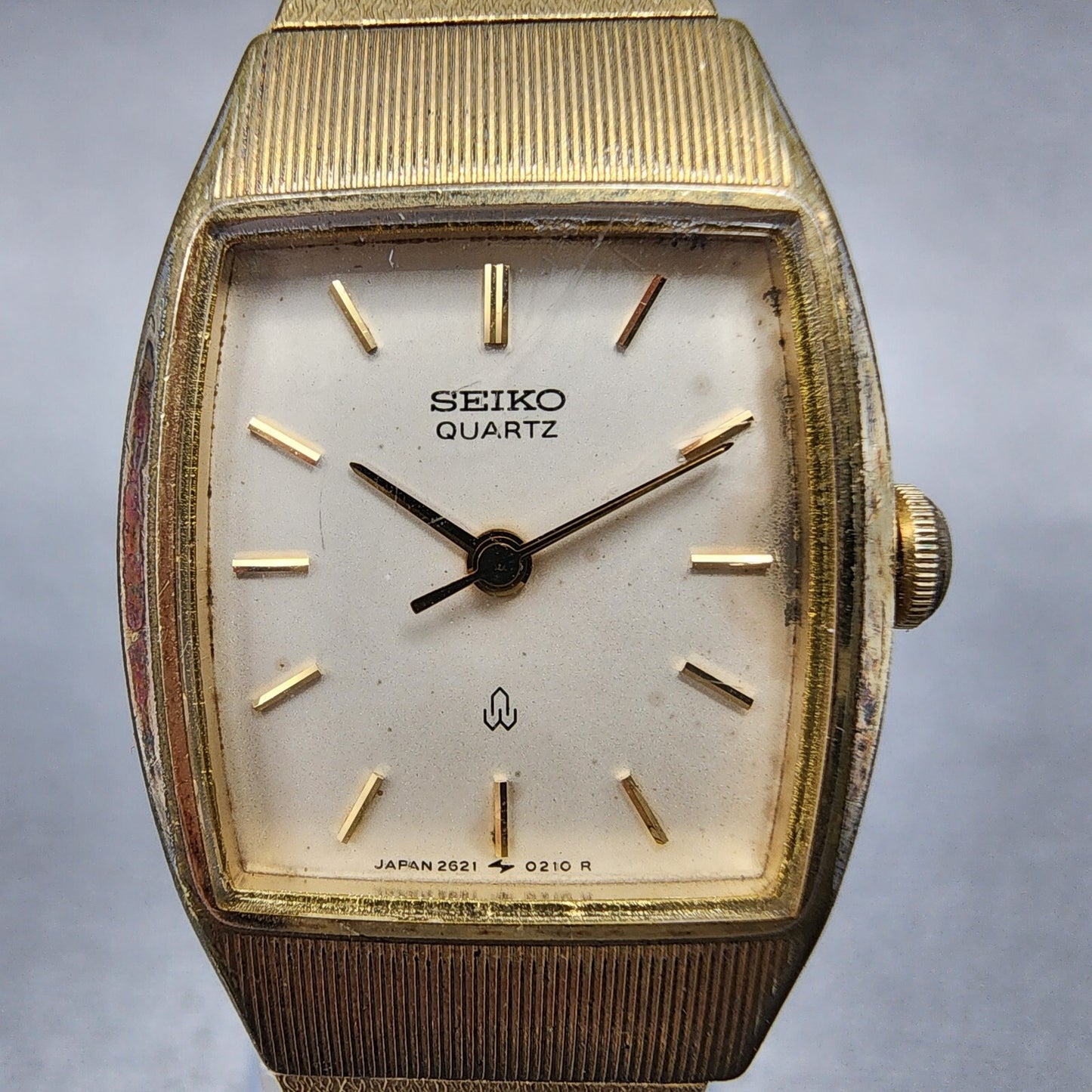 Seiko Watch Women 20mm White Dial Gold Tone Rectangle 2621-5120 New Battery