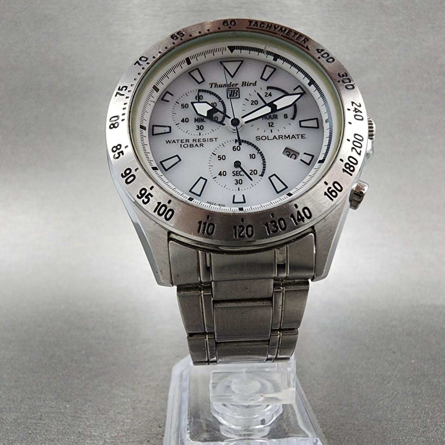 Citizen Thunderbird Chronograph Watch Men 40mm White Dial Steel Date Solar Runs