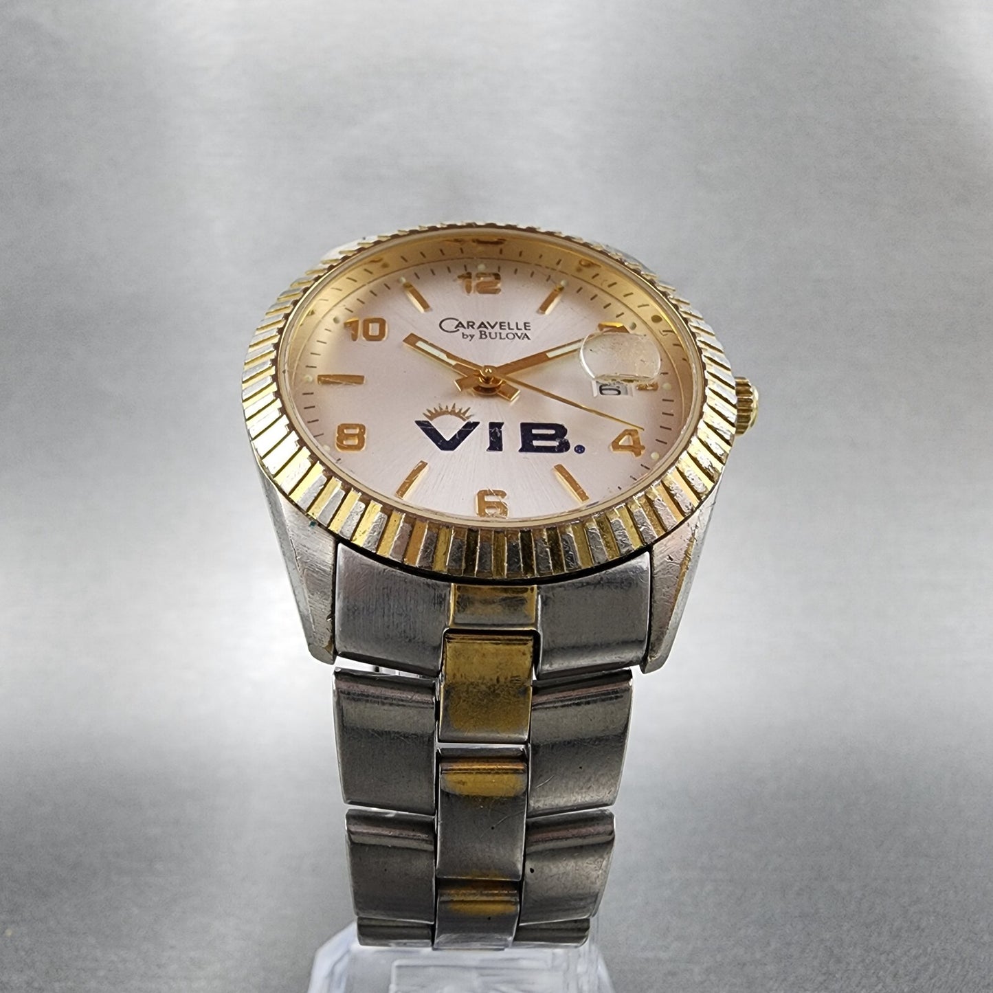Caravelle Bulova Watch Men 36mm Silver Dial Two Tone Date Round 45B26 New Batt