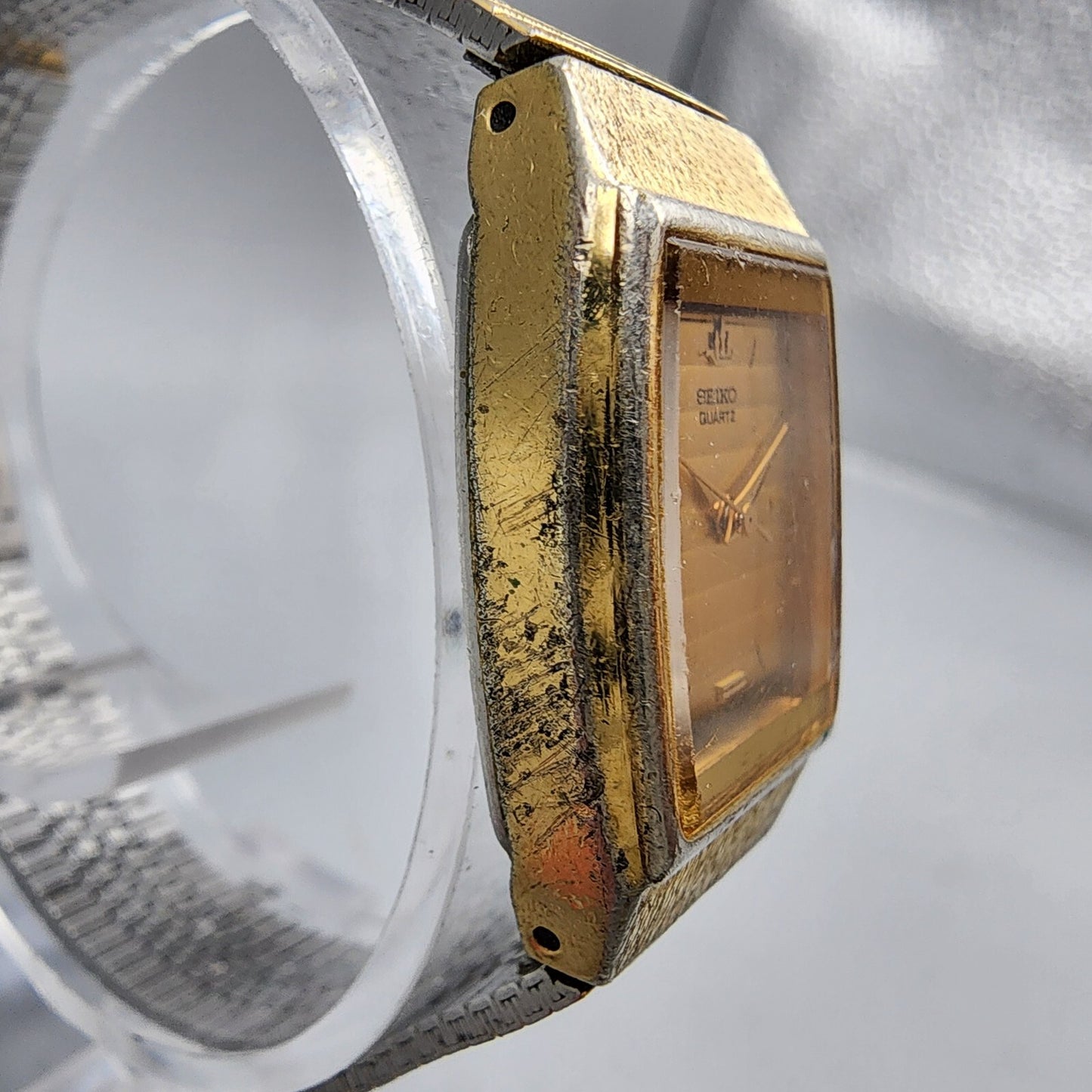VTG Seiko Watch Women 20mm Gold Dial Gold Tone 8Y21-5000 Tonneau New Battery