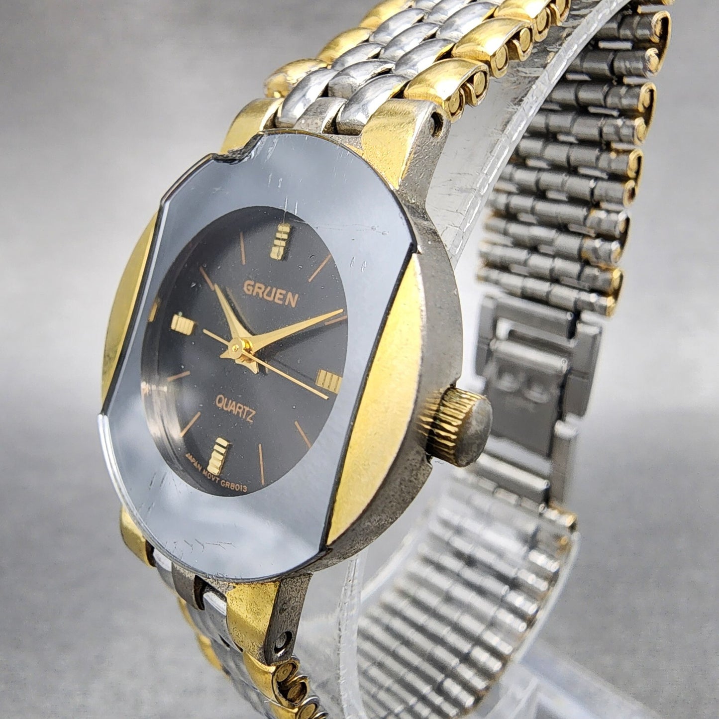 Gruen Watch Women 24mm Gray Dial Two Tone Round 200-Y481 New Battery