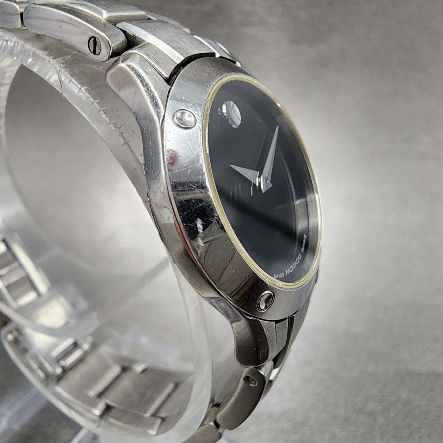 Movado Museum Watch Women 25mm Black Dial Stainless Steel Round New Battery