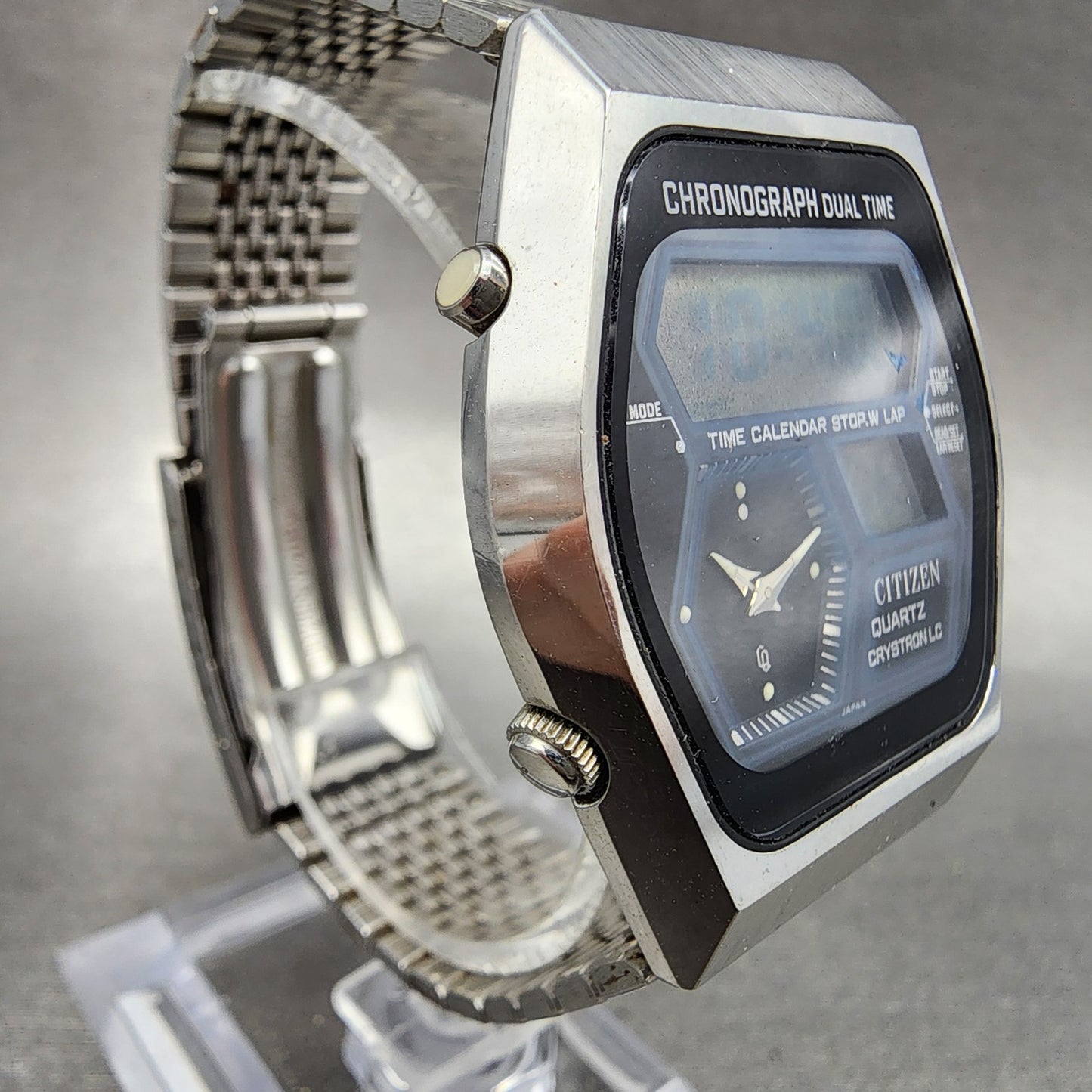 Citizen Analog Digital Watch Men 35mm Black Dial Stel Chrono Dual Time New Batt