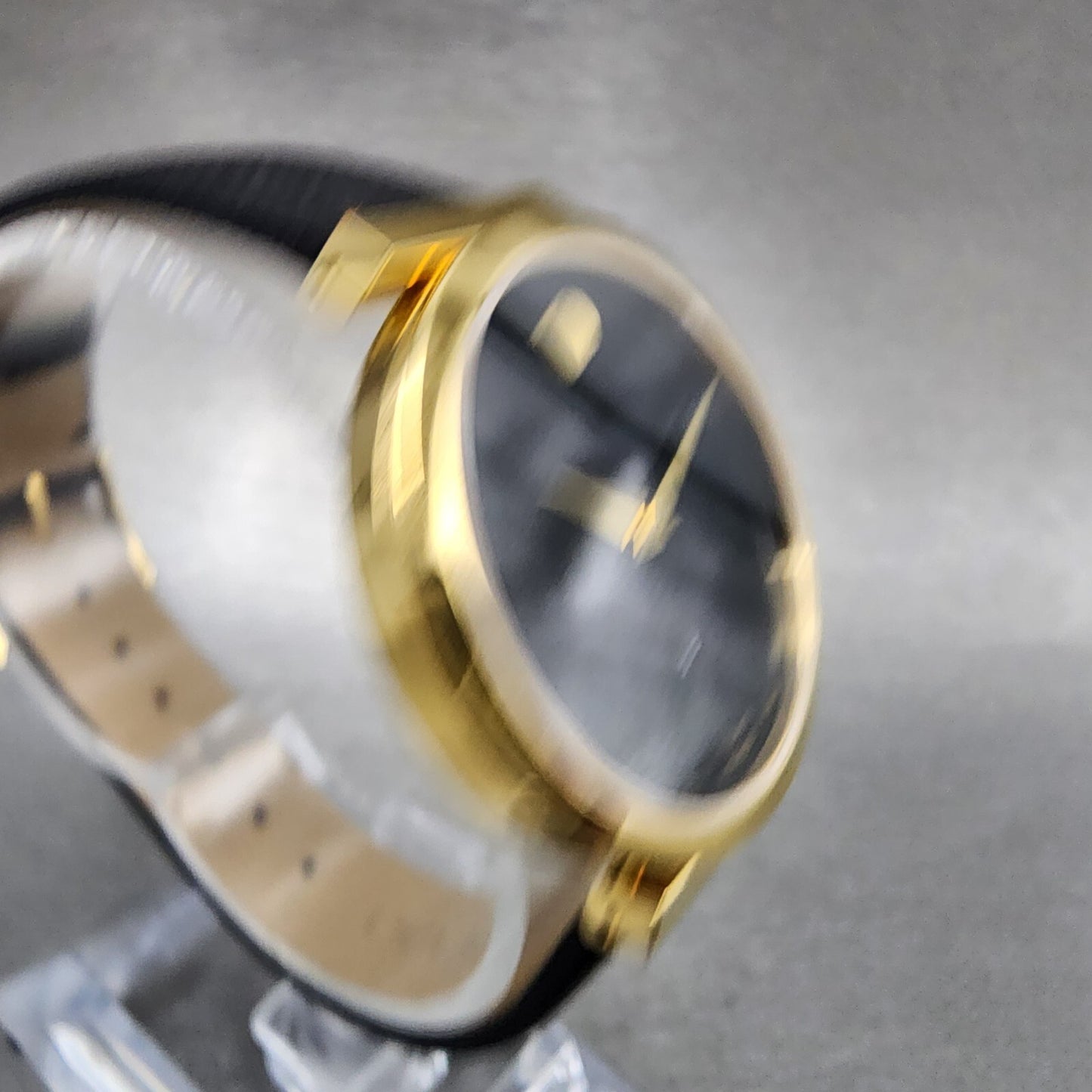 Movado Museum Classic Automatic Watch Women 32mm Black Dial Gold Date Leather