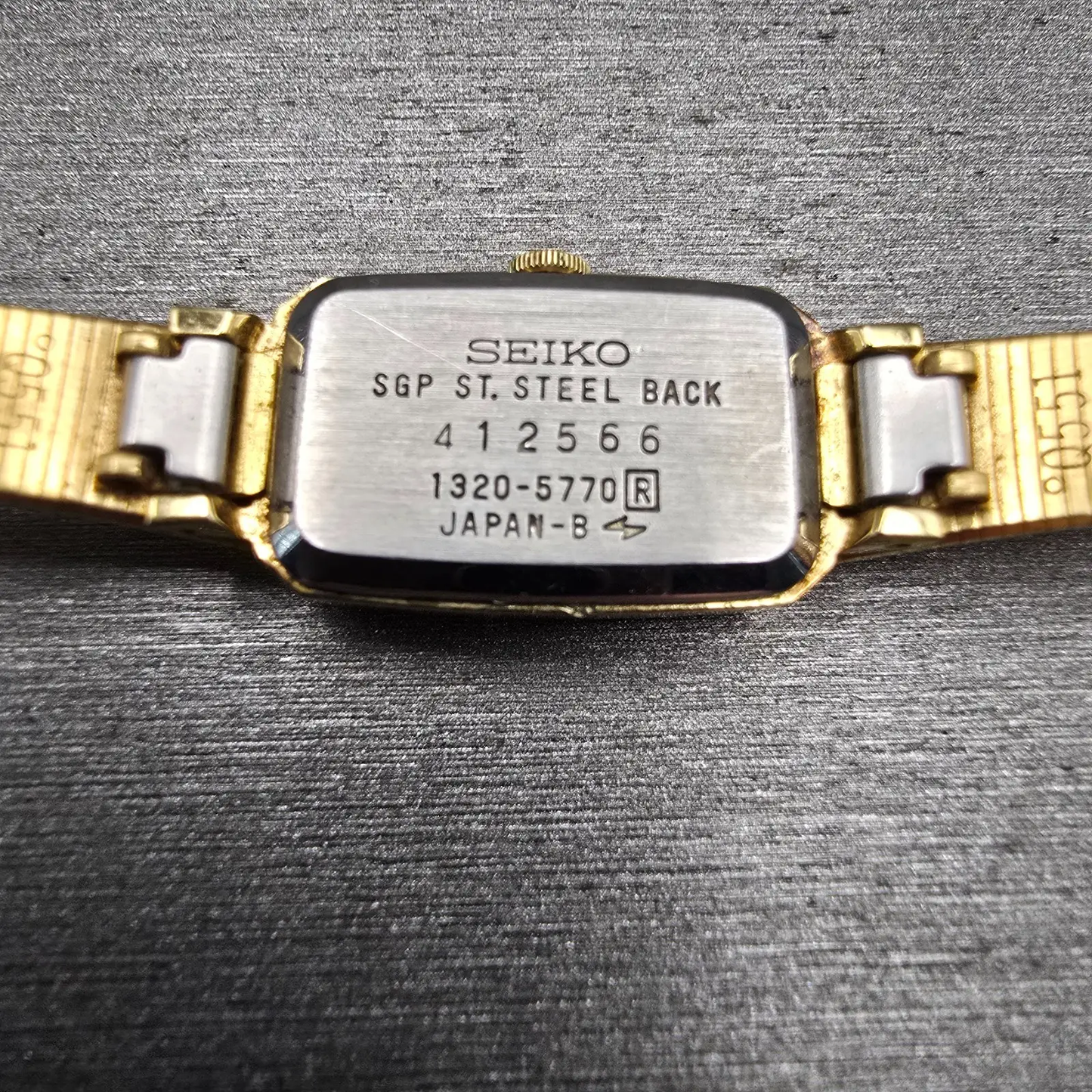 Seiko Watch Women 13mm Gold Dial Gold Tone Rectangle 1320-5770 New Battery VTG10