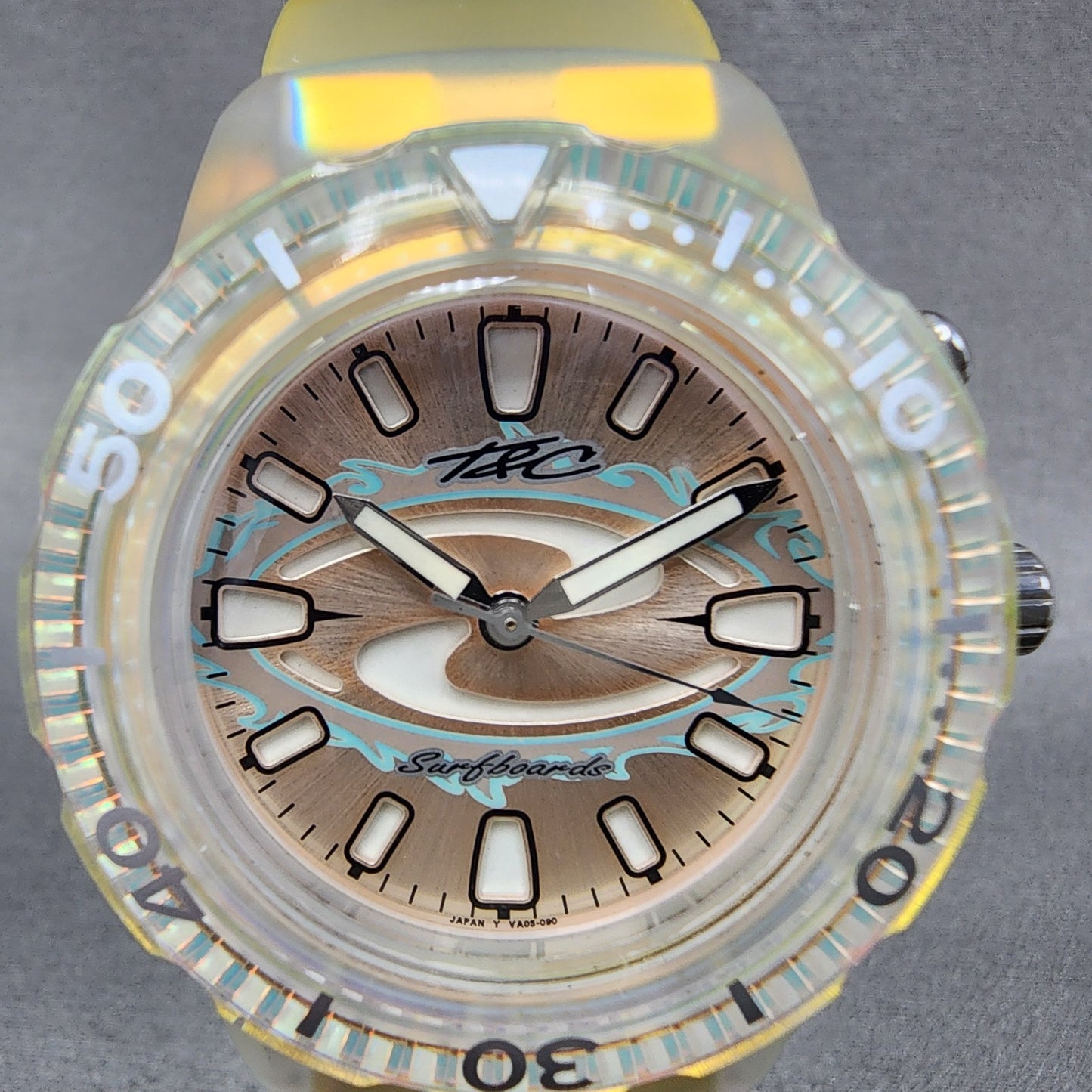 Orient Town & Country Dive Watch Men 40mm Pink Dial Clear Case Surfboard New bat