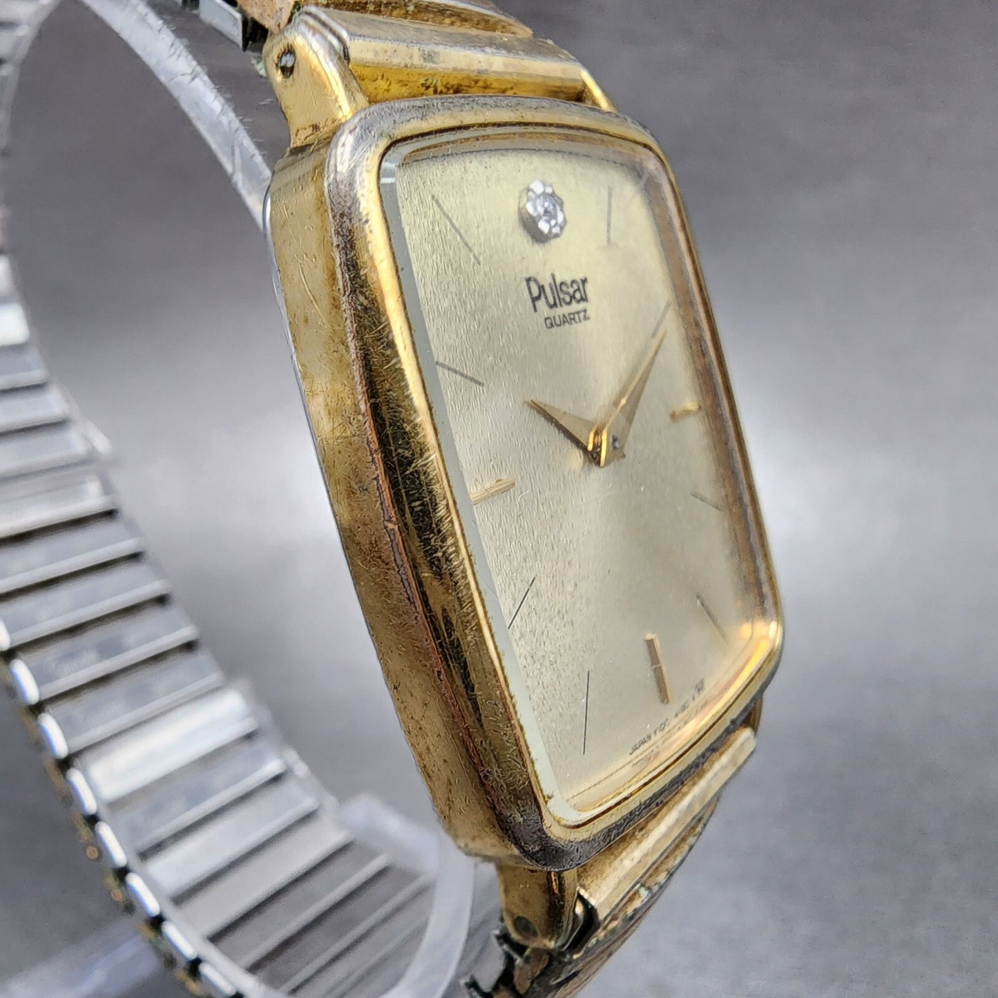 Pulsar Tank Watch Men 26mm Champange Dial Gold Tone Rectangle Y100-5869 PARTS